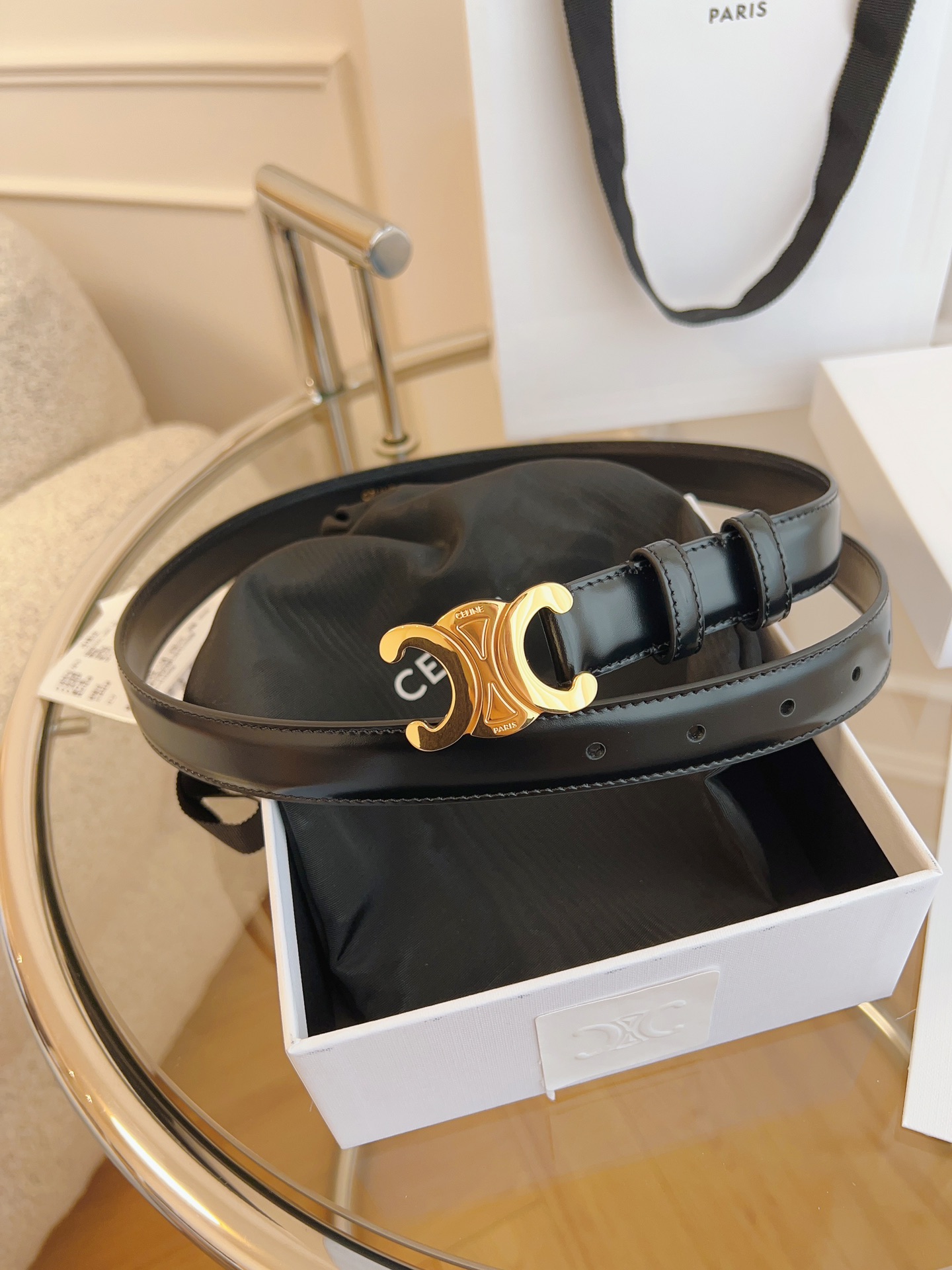 Celine 升级版CELINE凯旋门皮带 真空电镀钢扣