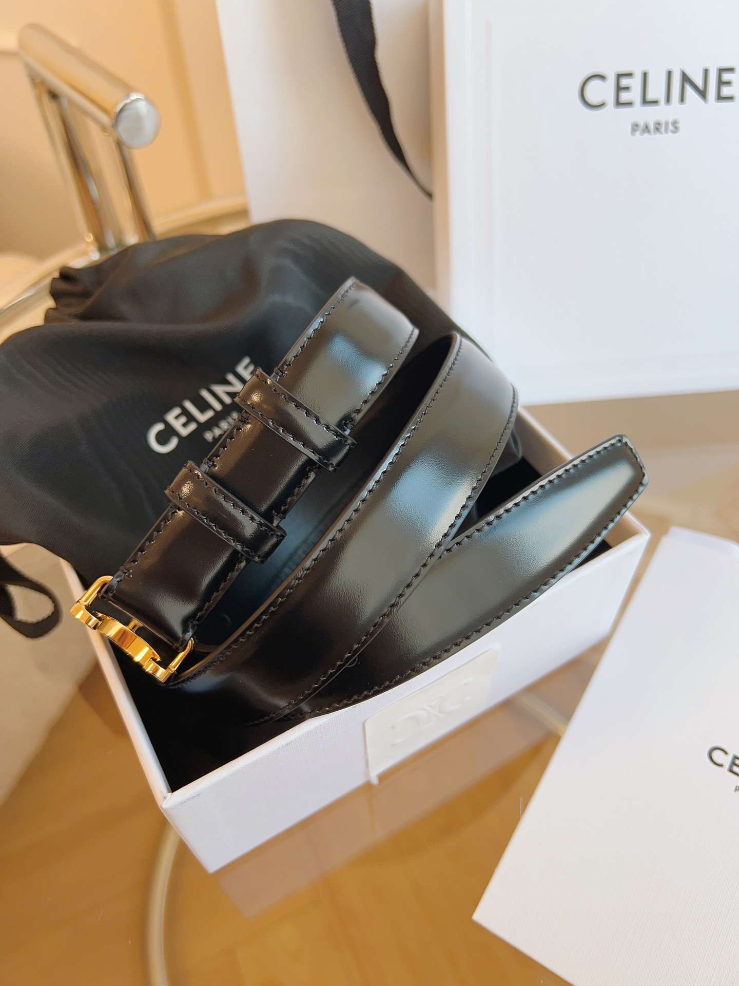 Celine 升级版CELINE凯旋门皮带 真空电镀钢扣