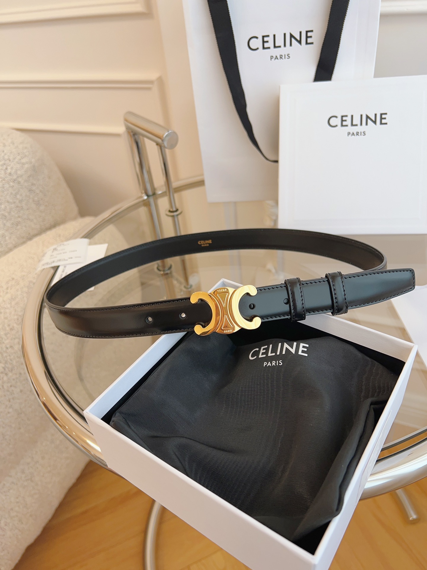 Celine 升级版CELINE凯旋门皮带 真空电镀钢扣
