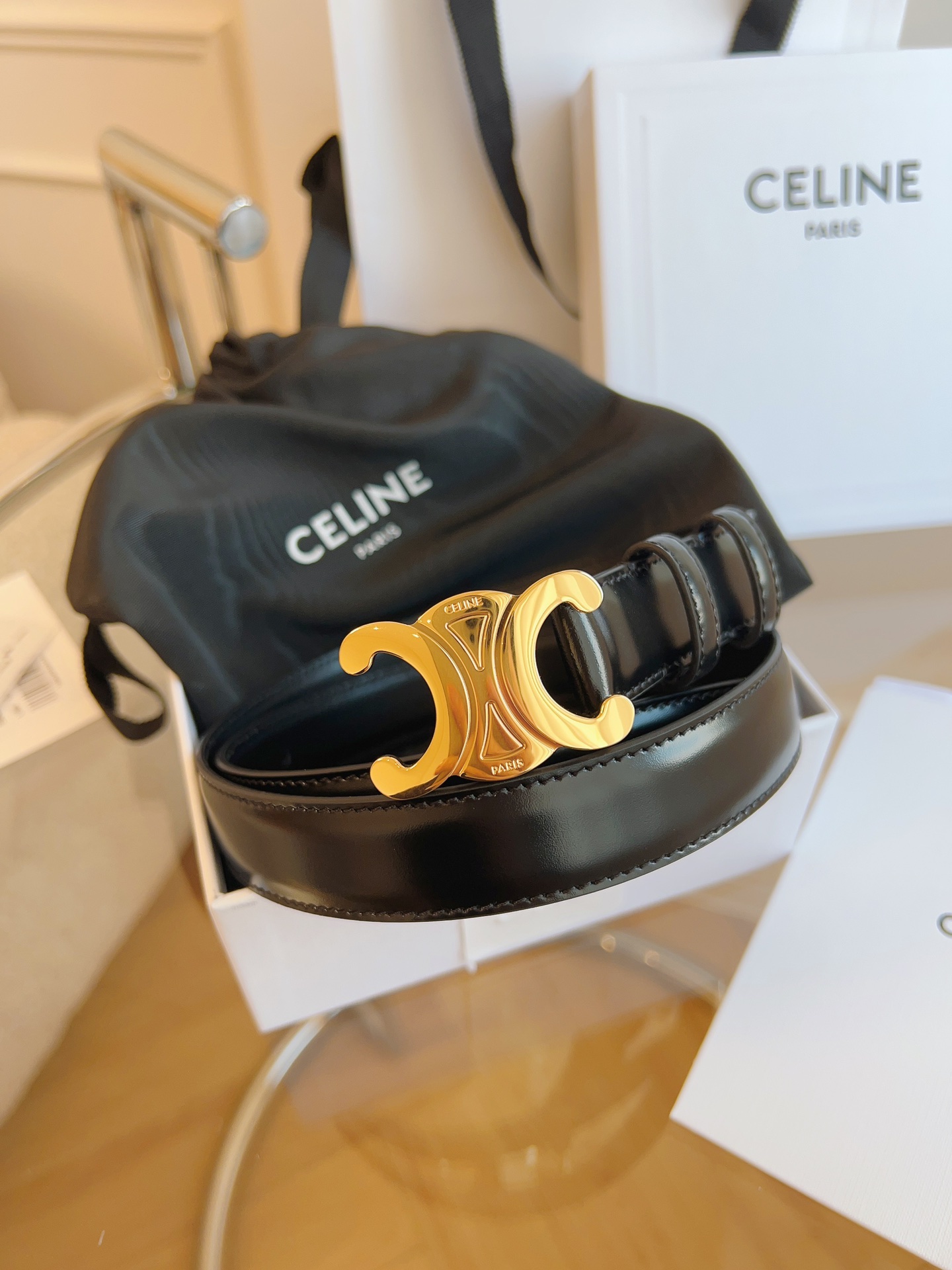 Celine 升级版CELINE凯旋门皮带 真空电镀钢扣