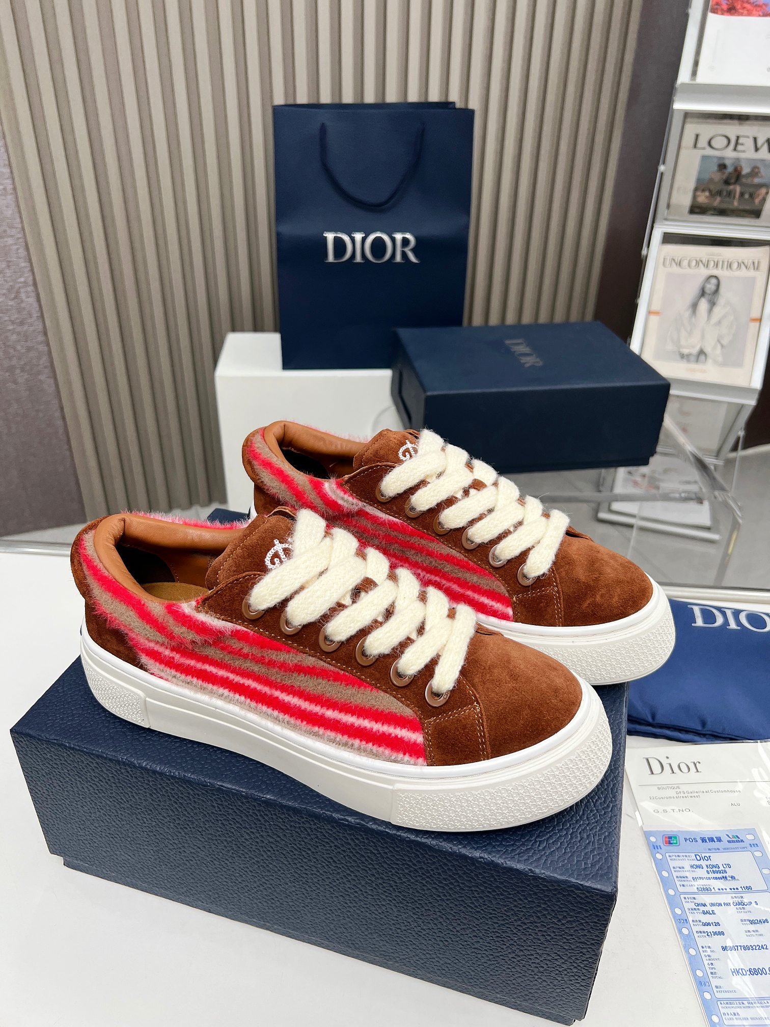 Dior Sneakers Single Layer Shoes Brown White Yellow Embroidery Unisex Women Men Cowhide Knitting Rubber Oblique Casual