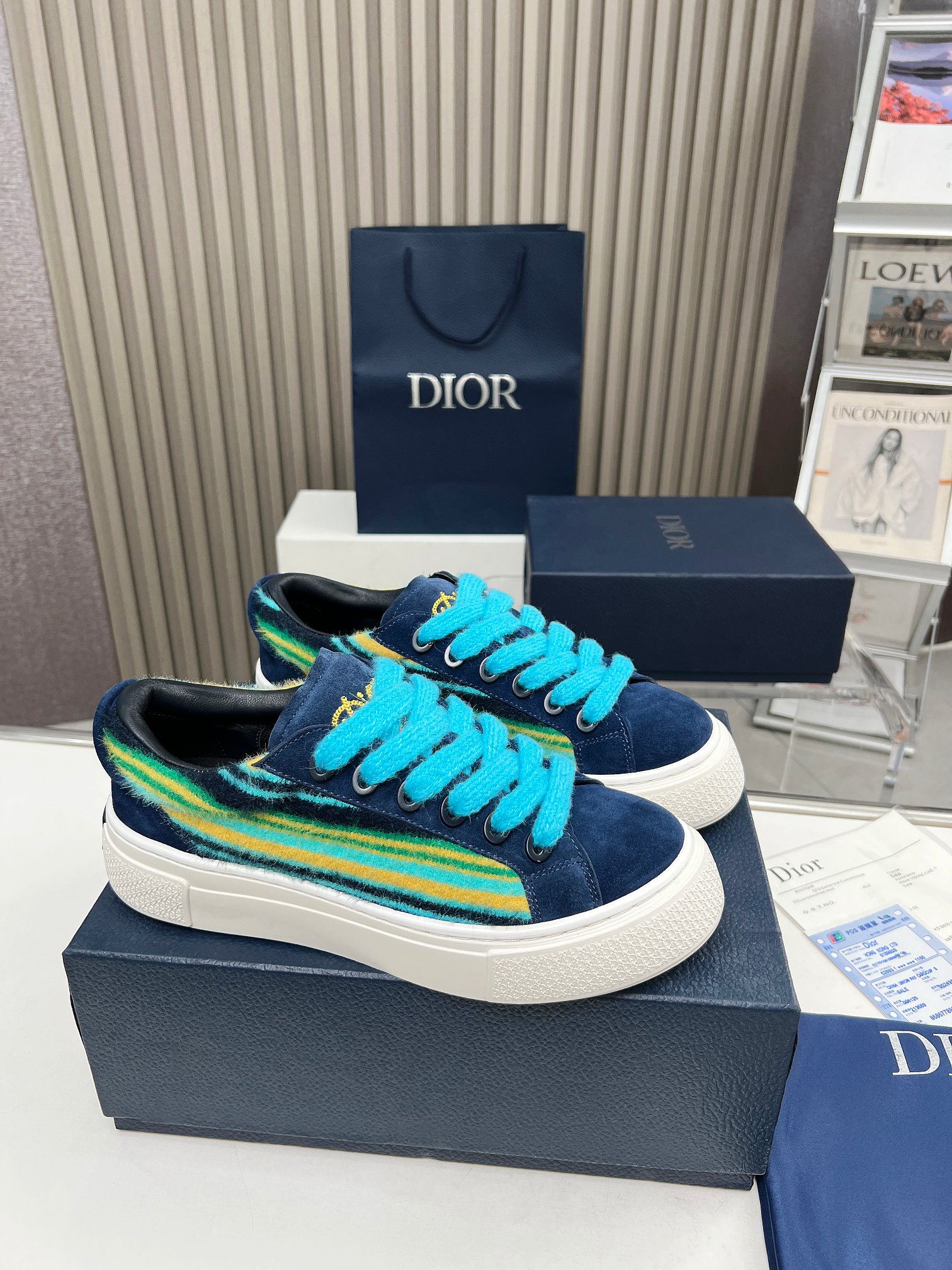We Curate The Best
 Dior Sneakers Single Layer Shoes Brown White Yellow Embroidery Unisex Women Men Cowhide Knitting Rubber Oblique Casual