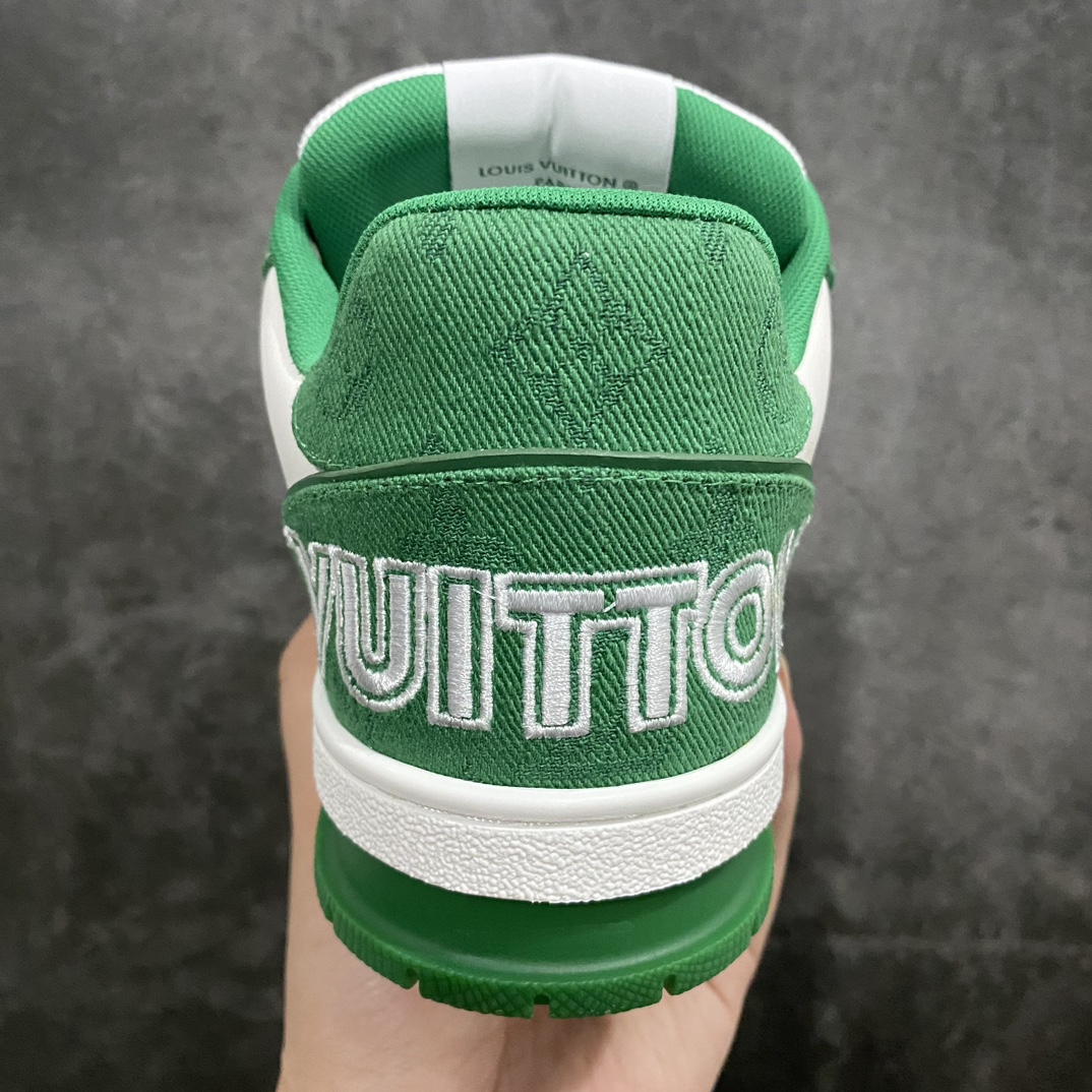 [Top grade glue-free version] Available for pick-up on the same day, LV Trainer series high-end sports shoes, super cool white and green Velcro new models