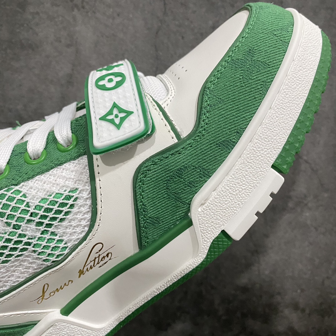 [Top grade glue-free version] Available for pick-up on the same day, LV Trainer series high-end sports shoes, super cool white and green Velcro new models