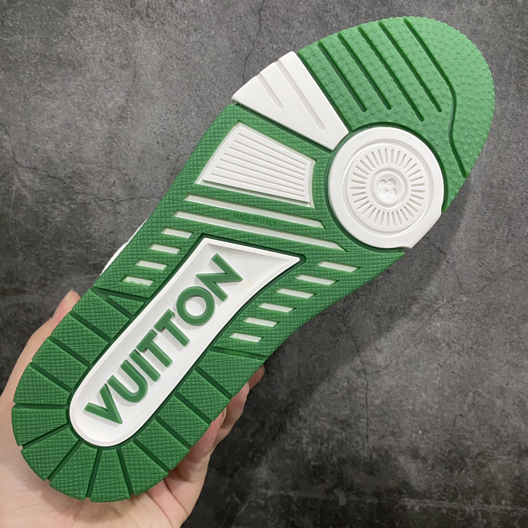 [Top grade glue-free version] Available for pick-up on the same day, LV Trainer series high-end sports shoes, super cool white and green Velcro new models