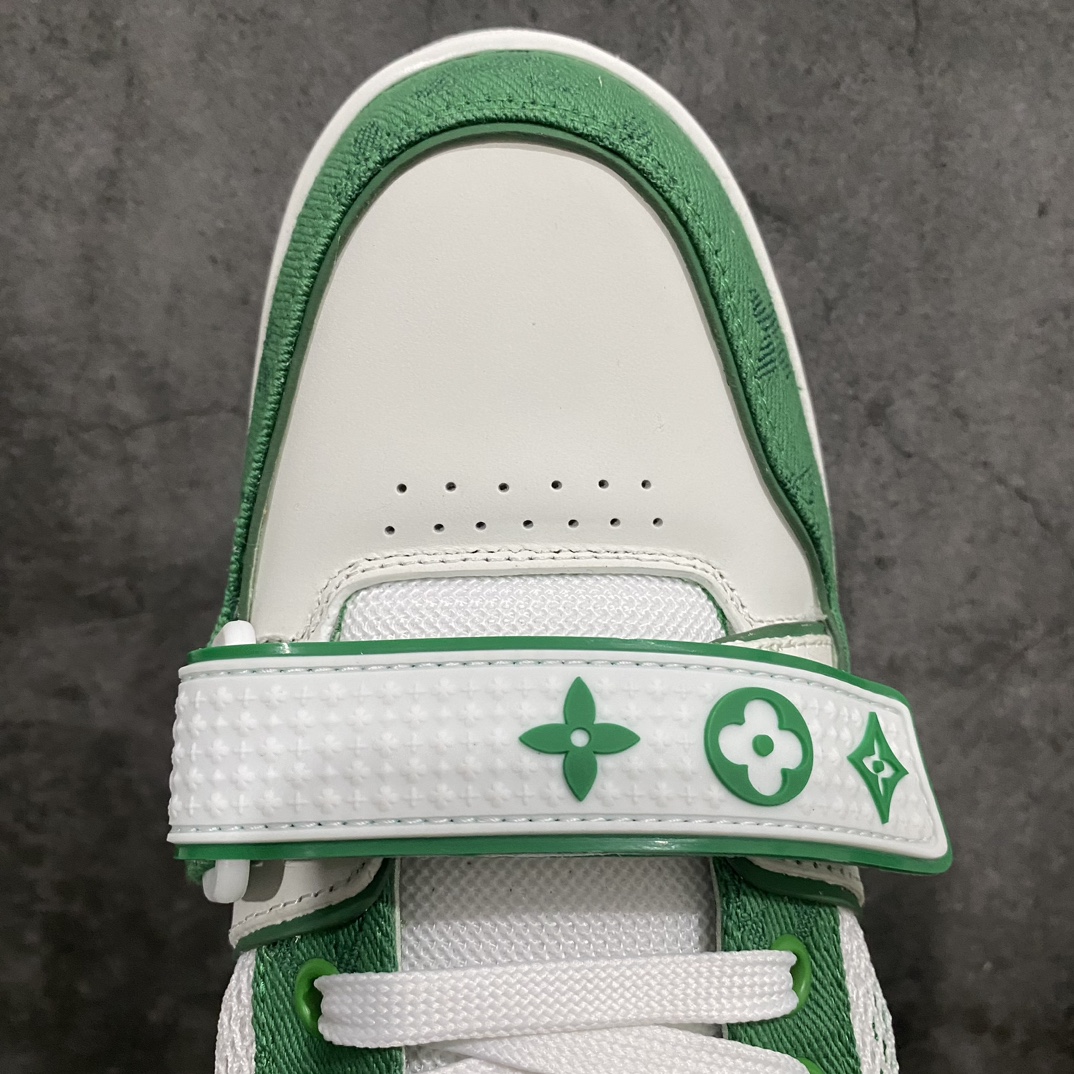 [Top grade glue-free version] Available for pick-up on the same day, LV Trainer series high-end sports shoes, super cool white and green Velcro new models