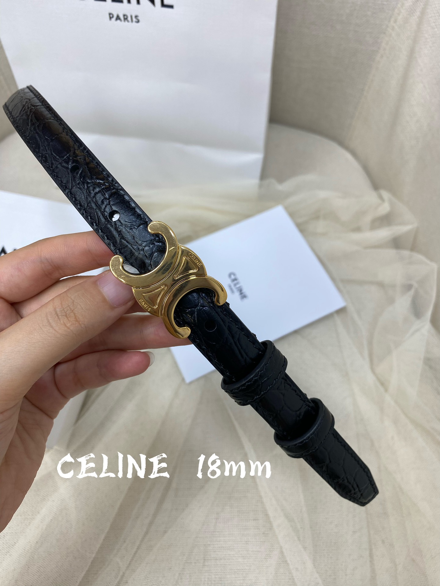 赛琳céline2022春夏新款正品复刻细节完美凯旋门腰带1.8cm精品铜扣织带拼接牛皮腰带.