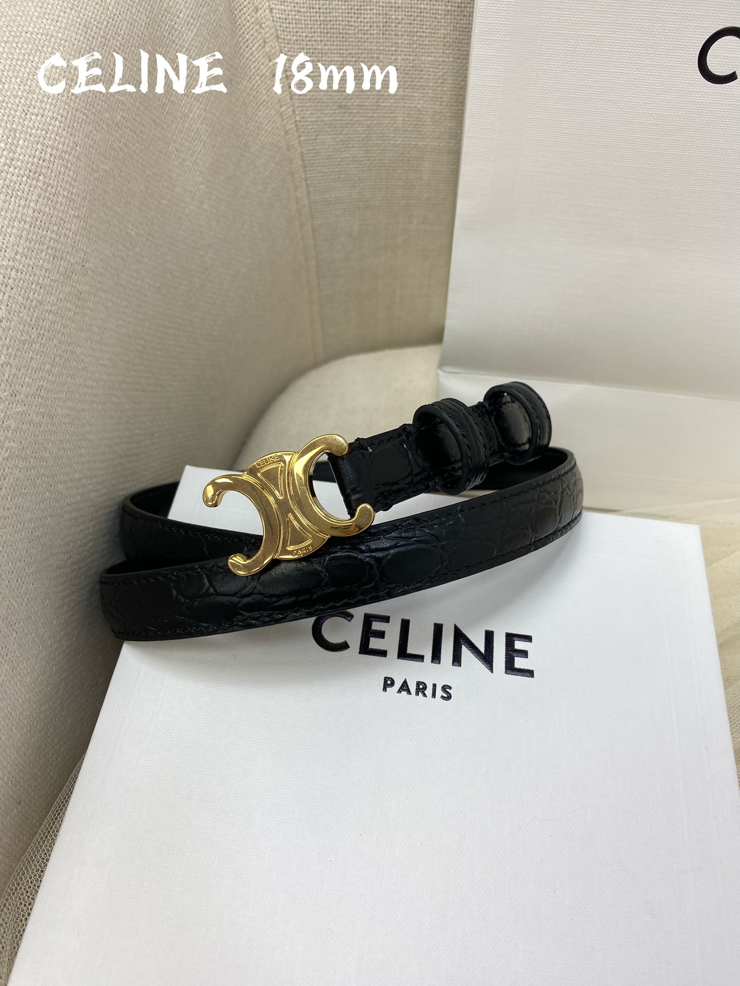 赛琳céline2022春夏新款正品复刻细节完美凯旋门腰带1.8cm精品铜扣织带拼接牛皮腰带.