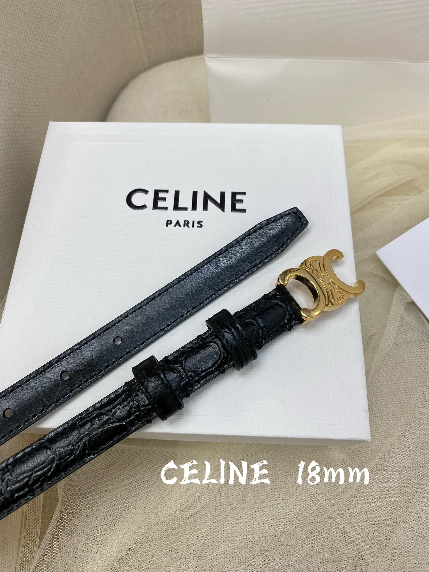 赛琳céline2022春夏新款正品复刻细节完美凯旋门腰带1.8cm精品铜扣织带拼接牛皮腰带.