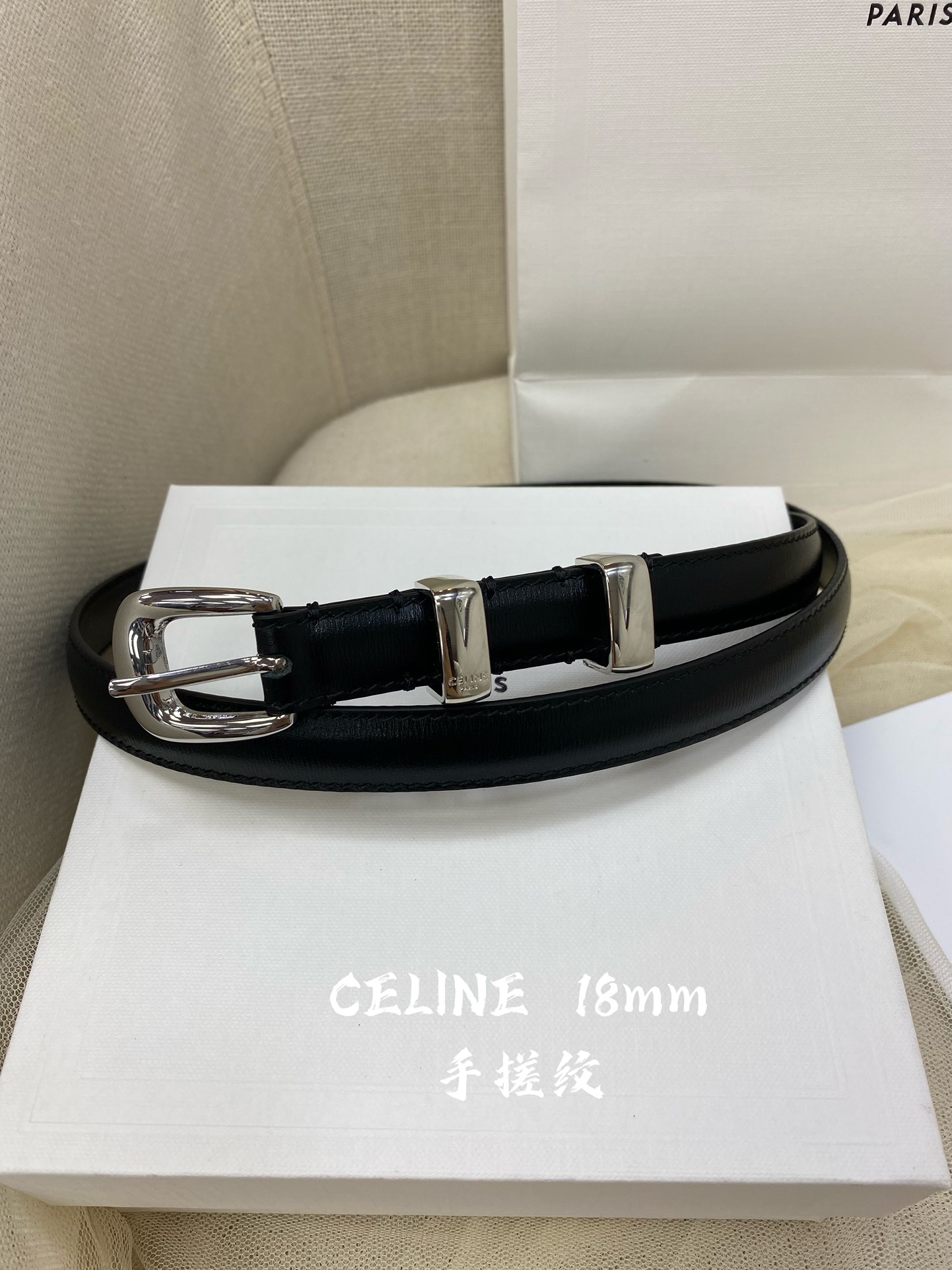 赛琳céline2022春夏新款正品复刻细节完美凯旋门腰带1.8cm精品铜扣织带拼接牛皮腰带.