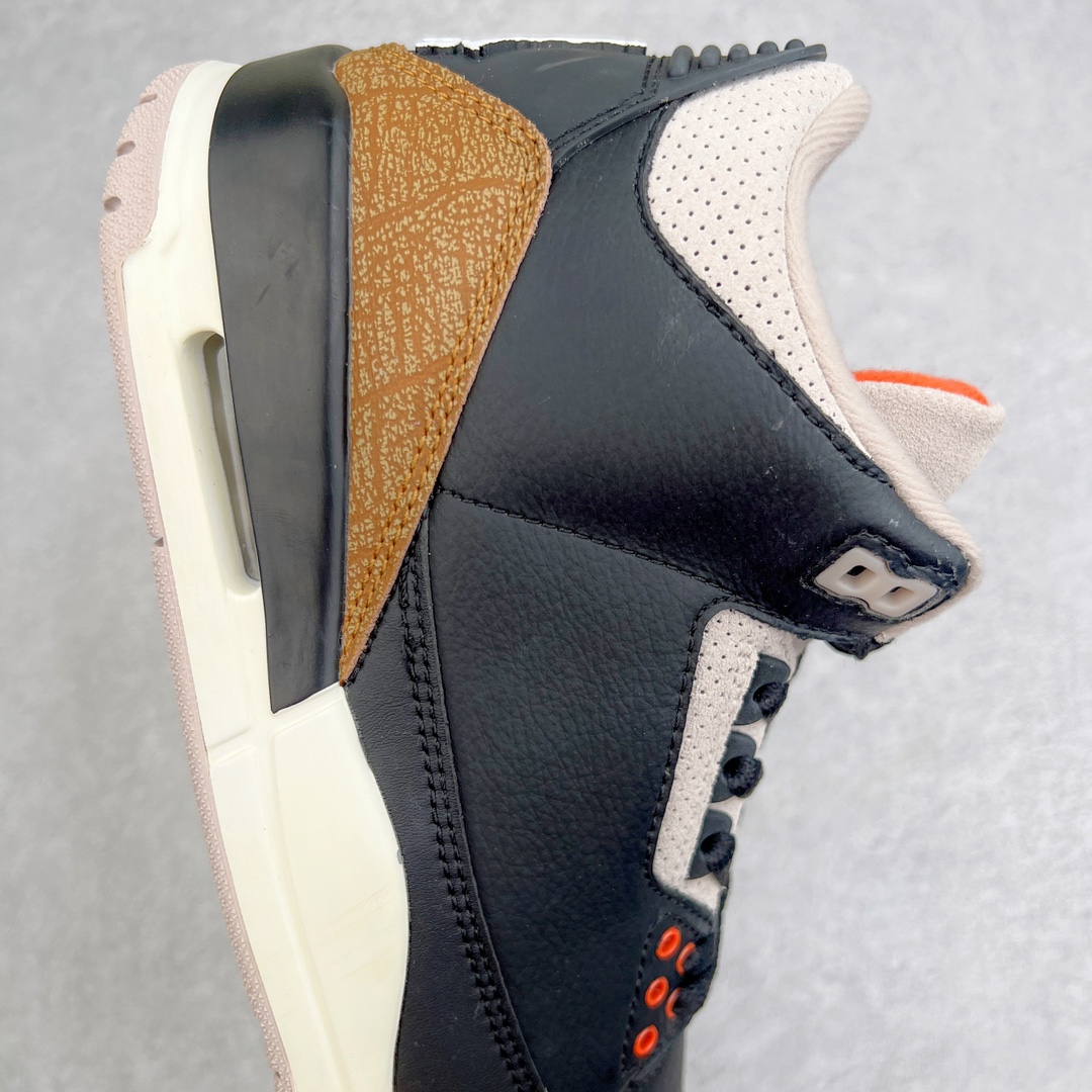 图片[6]-💰130 ＃PB版 福利特价‼Air Jordan AJ3 Retro 黑棕 CT8532-008 市场中端王者 全套原纸板楦头开发 原厂大底磨具加持立体防滑纹理 原装可视Air Sole气垫 原汁原味最完美的三代版型 唯一正确鞋头趴度弧度高度鞋身腰线 此版本只针对中端市场 皮料材质有所更替 其他数据细节工艺流程均保持一致 绝不口嗨 细节品控鞋型随意秒杀市面3XX 4XX 原厂TPU后跟饰片 正确内里反口里网布 皮料菱角分明不变形无多余毛边 正确手工大底描漆拉丝 市场唯一原厂鞋扣模具 原厂织唛标 原厂飞人电绣工艺 尾指中部跳三针 独家绑鞋带手法 印刷中底布 四线拉帮 米色美纹纸贴合固定 进口港宝加持 后跟自然饱满 全鞋荧光划线卡点 追求极致完美 每一双都是工艺品 多重QC质检 超越公司货的品控标准 实实在在的免检产品 尺码：40 40.5 41 42 42.5 43 44 44.5 45 45.5 46 47.5 编码：by2936000-运动鞋