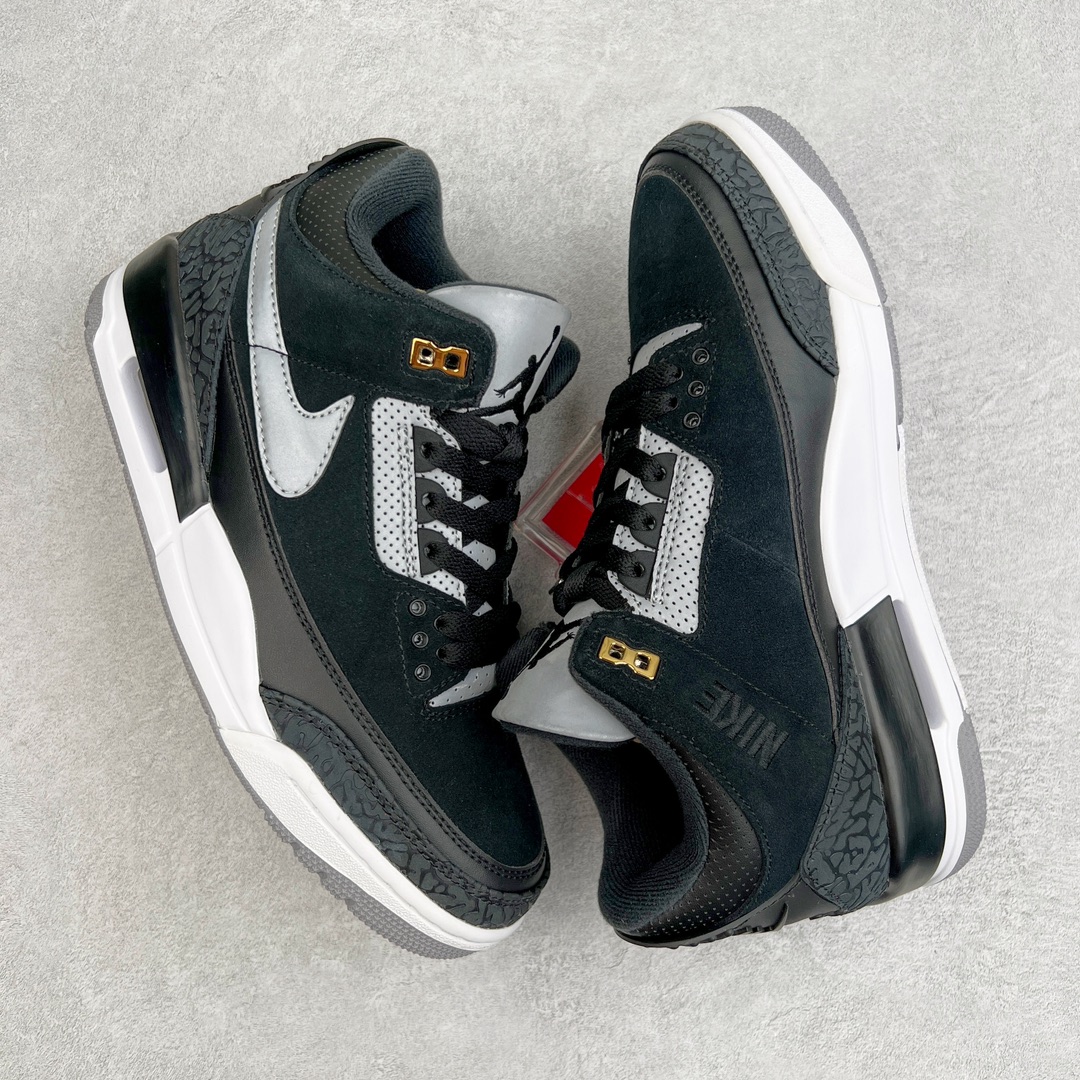 图片[3]-＃PB福利特价 Air Jordan AJ3 Retro 市场中端王者 全套原纸板楦头开发 原厂大底磨具加持立体防滑纹理 原装可视Air Sole气垫 原汁原味最完美的三代版型 唯一正确鞋头趴度弧度高度鞋身腰线 此版本只针对中端市场 皮料材质有所更替 其他数据细节工艺流程均保持一致 绝不口嗨 细节品控鞋型随意秒杀市面3XX 4XX 原厂TPU后跟饰片 正确内里反口里网布 皮料菱角分明不变形无多余毛边 正确手工大底描漆拉丝 市场唯一原厂鞋扣模具 原厂织唛标 原厂飞人电绣工艺 尾指中部跳三针 独家绑鞋带手法 印刷中底布 四线拉帮 米色美纹纸贴合固定 进口港宝加持 后跟自然饱满 全鞋荧光划线卡点 追求极致完美 每一双都是工艺品 多重QC质检 超越公司货的品控标准 实实在在的免检产品 尺码：40 40.5 41 42 42.5 43 44 44.5 45 45.5 46 47.5-选品中心