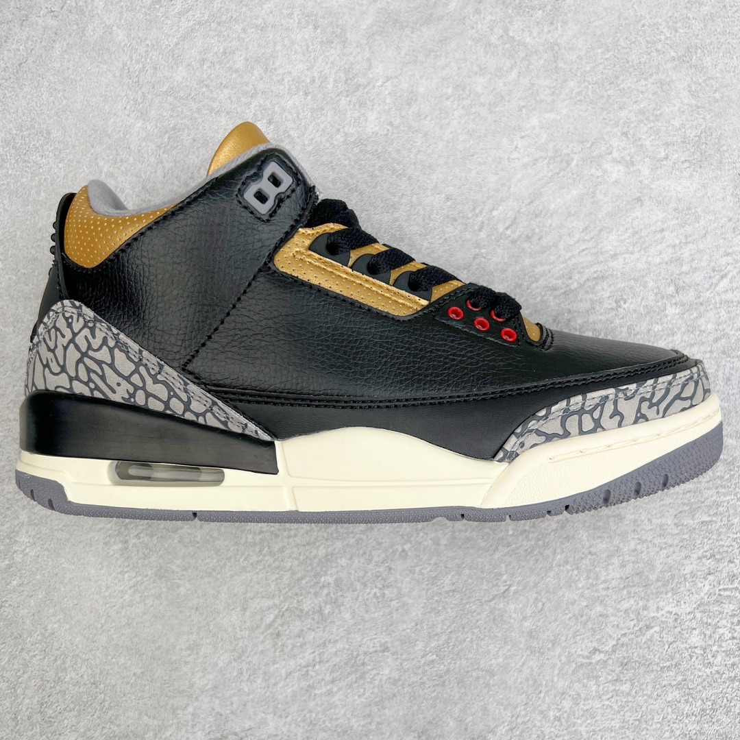 💰130 ＃PB版 福利特价‼Air Jordan AJ3 Retro 黑金 CK9246-067 市场中端王者 全套原纸板楦头开发 原厂大底磨具加持立体防滑纹理 原装可视Air Sole气垫 原汁原味最完美的三代版型 唯一正确鞋头趴度弧度高度鞋身腰线 此版本只针对中端市场 皮料材质有所更替 其他数据细节工艺流程均保持一致 绝不口嗨 细节品控鞋型随意秒杀市面3XX 4XX 原厂TPU后跟饰片 正确内里反口里网布 皮料菱角分明不变形无多余毛边 正确手工大底描漆拉丝 市场唯一原厂鞋扣模具 原厂织唛标 原厂飞人电绣工艺 尾指中部跳三针 独家绑鞋带手法 印刷中底布 四线拉帮 米色美纹纸贴合固定 进口港宝加持 后跟自然饱满 全鞋荧光划线卡点 追求极致完美 每一双都是工艺品 多重QC质检 超越公司货的品控标准 实实在在的免检产品 尺码：40 40.5 41 42 42.5 43 44 44.5 45 45.5 46 47.5 编码：by2936000-运动鞋