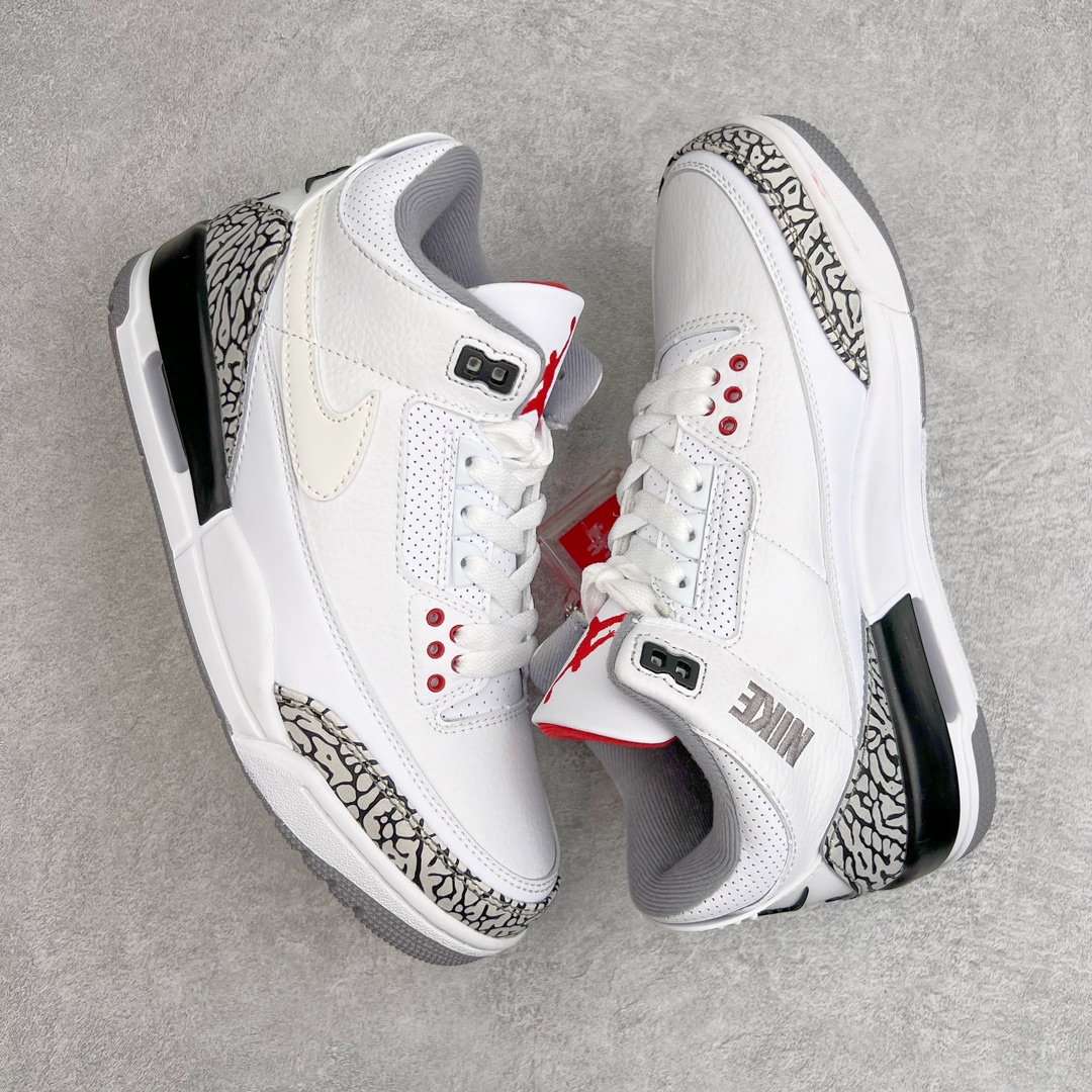 图片[3]-＃PB福利特价 Air Jordan AJ3 Retro 市场中端王者 全套原纸板楦头开发 原厂大底磨具加持立体防滑纹理 原装可视Air Sole气垫 原汁原味最完美的三代版型 唯一正确鞋头趴度弧度高度鞋身腰线 此版本只针对中端市场 皮料材质有所更替 其他数据细节工艺流程均保持一致 绝不口嗨 细节品控鞋型随意秒杀市面3XX 4XX 原厂TPU后跟饰片 正确内里反口里网布 皮料菱角分明不变形无多余毛边 正确手工大底描漆拉丝 市场唯一原厂鞋扣模具 原厂织唛标 原厂飞人电绣工艺 尾指中部跳三针 独家绑鞋带手法 印刷中底布 四线拉帮 米色美纹纸贴合固定 进口港宝加持 后跟自然饱满 全鞋荧光划线卡点 追求极致完美 每一双都是工艺品 多重QC质检 超越公司货的品控标准 实实在在的免检产品 尺码：40 40.5 41 42 42.5 43 44 44.5 45 45.5 46 47.5-选品中心