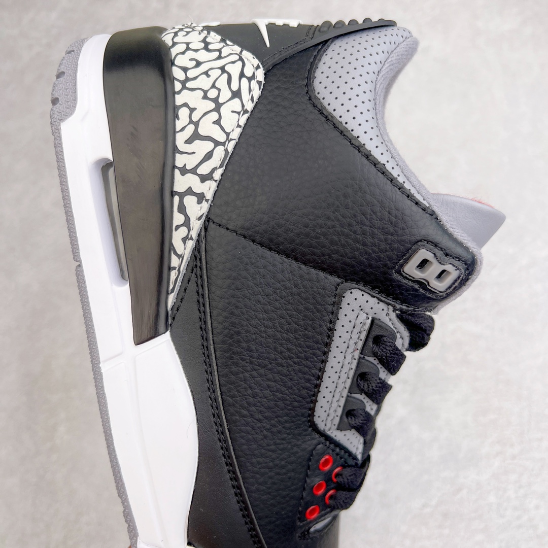 图片[6]-💰130 ＃PB版 福利特价‼Air Jordan AJ3 Retro 黑水泥 854262-001 市场中端王者 全套原纸板楦头开发 原厂大底磨具加持立体防滑纹理 原装可视Air Sole气垫 原汁原味最完美的三代版型 唯一正确鞋头趴度弧度高度鞋身腰线 此版本只针对中端市场 皮料材质有所更替 其他数据细节工艺流程均保持一致 绝不口嗨 细节品控鞋型随意秒杀市面3XX 4XX 原厂TPU后跟饰片 正确内里反口里网布 皮料菱角分明不变形无多余毛边 正确手工大底描漆拉丝 市场唯一原厂鞋扣模具 原厂织唛标 原厂飞人电绣工艺 尾指中部跳三针 独家绑鞋带手法 印刷中底布 四线拉帮 米色美纹纸贴合固定 进口港宝加持 后跟自然饱满 全鞋荧光划线卡点 追求极致完美 每一双都是工艺品 多重QC质检 超越公司货的品控标准 实实在在的免检产品 尺码：40 40.5 41 42 42.5 43 44 44.5 45 45.5 46 47.5 编码：by2936000-运动鞋