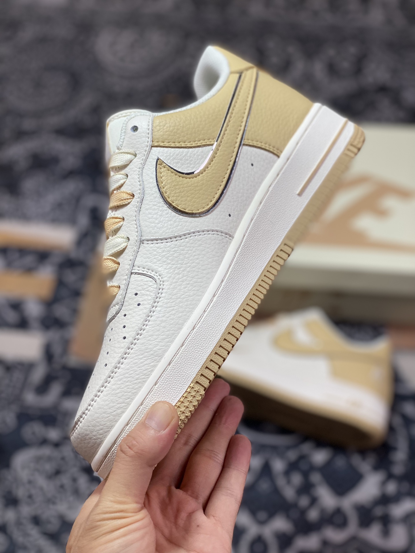 Fat Joe x Nike Air Force 1 Low ”Terror Squad” Air Force One classic low-top sneakers ”Splicing beige light brown TS embroidery” IO5636-111