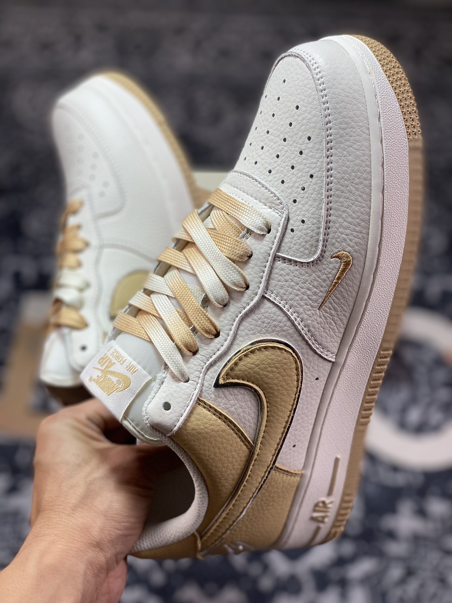 Fat Joe x Nike Air Force 1 Low ”Terror Squad” Air Force One classic low-top sneakers ”Splicing beige light brown TS embroidery” IO5636-111