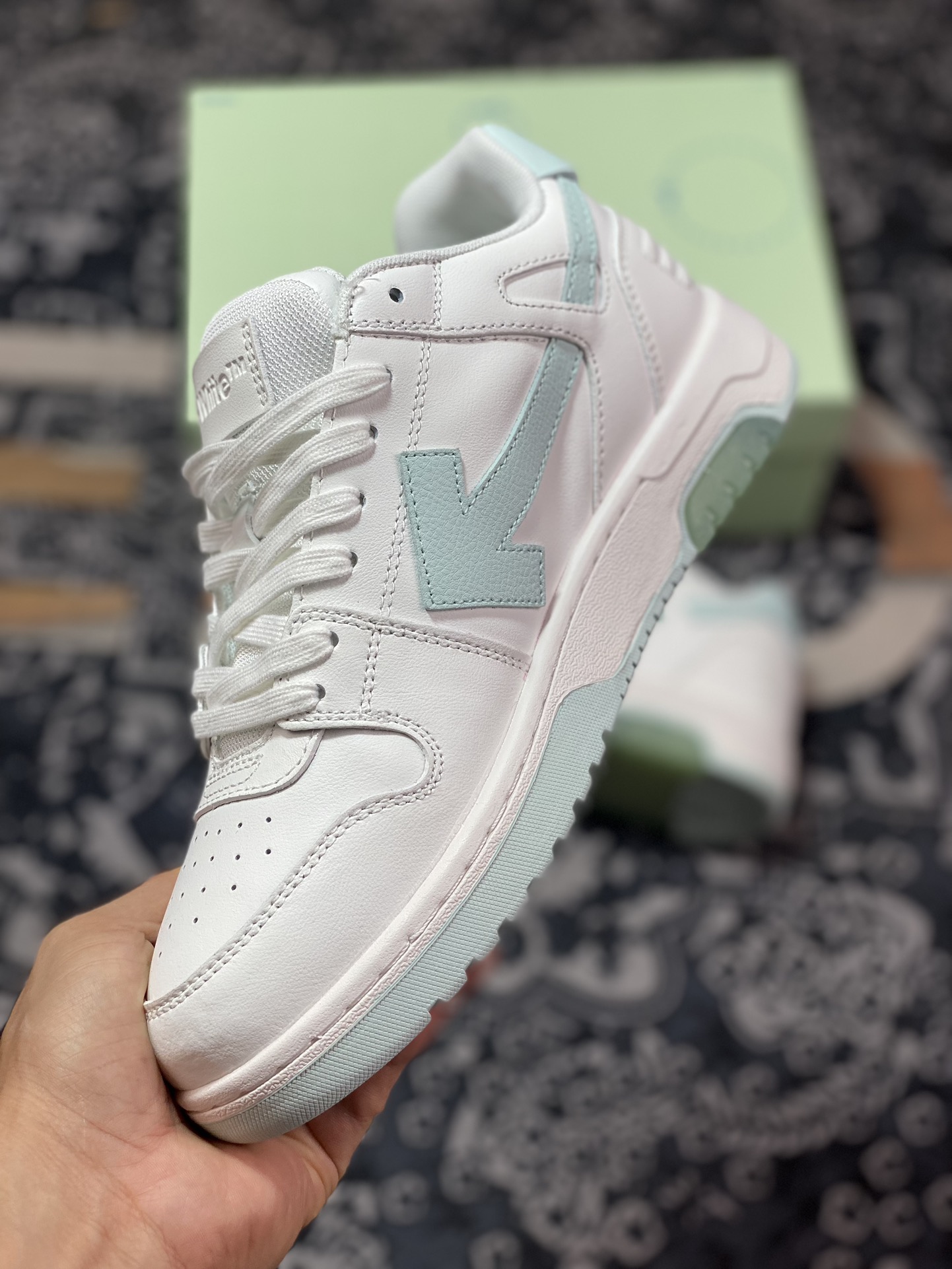 Off-White c/o Virgil Abloh Out Of Office Low-top Leather Sneakers ”OOO” series low-top double-sneakers ”Leather White Mint Green Arrow” OMIA189C99LEA0040151