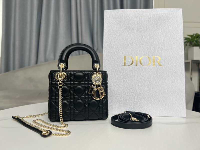 Dior Bags Handbags Black Gold Embroidery Sheepskin Lady Chains
