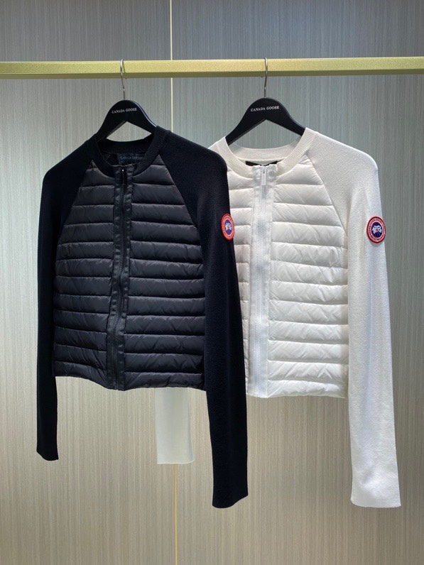 Canada Goose Ropa Chaqueta de plumón Negro Blanco Empalme Mujeres Tejido Plumón de pato blanco Lana Colección invierno