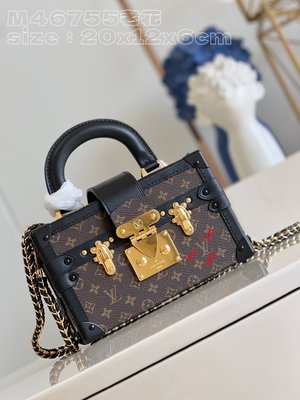 Louis Vuitton LV Petite Malle Bags Handbags Weave Monogram Canvas Vintage Chains M46755