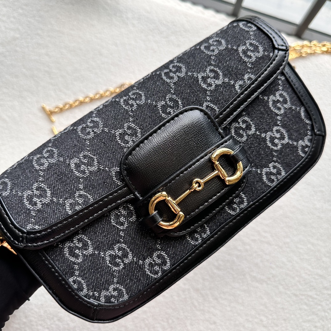Gucci Horsebit 1955 Black GG denim shoulder everyday