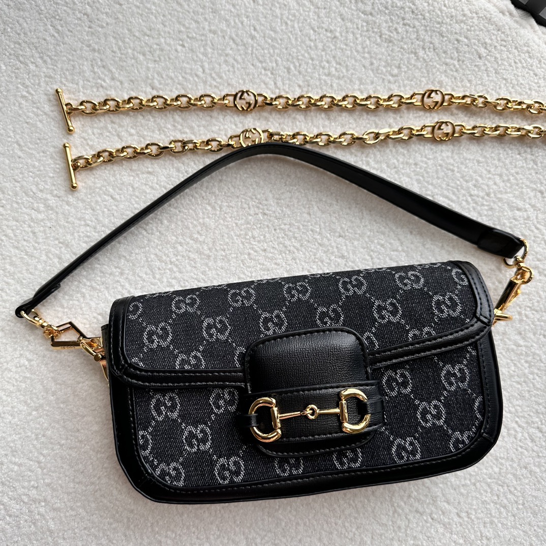 Gucci Horsebit 1955 Black GG denim shoulder everyday