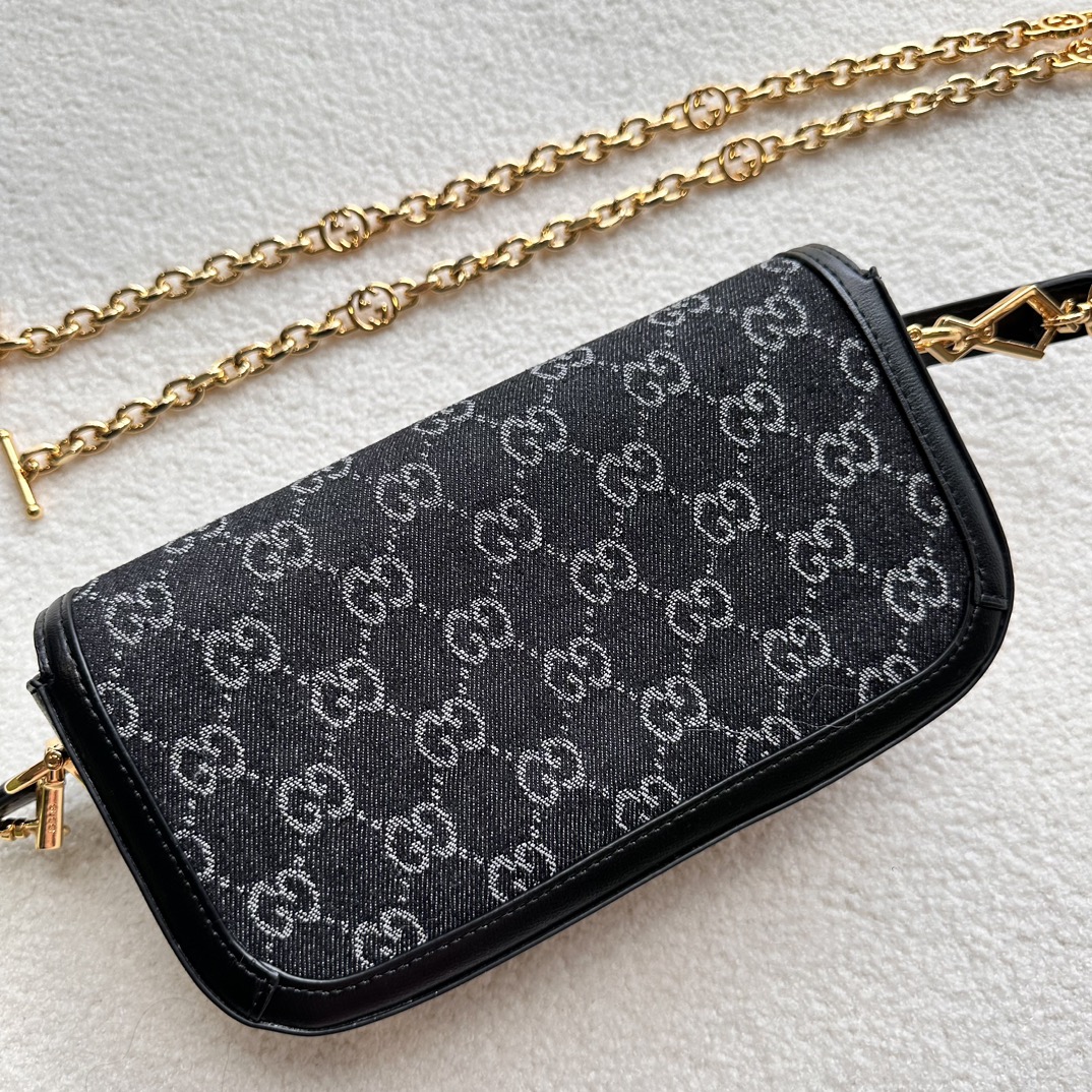 Gucci Horsebit 1955 Black GG denim shoulder everyday