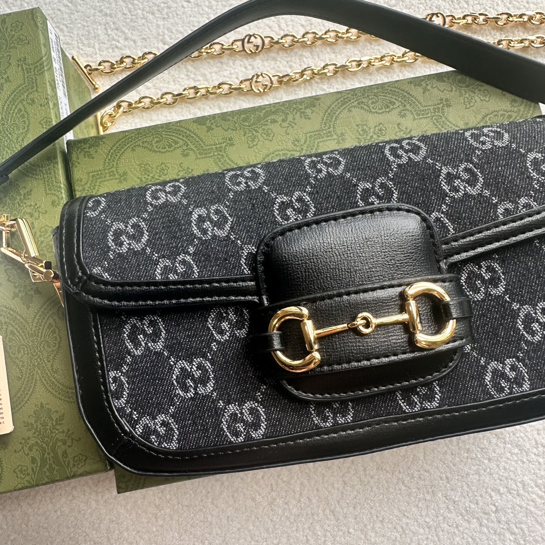 Gucci Horsebit 1955 Black GG denim shoulder everyday
