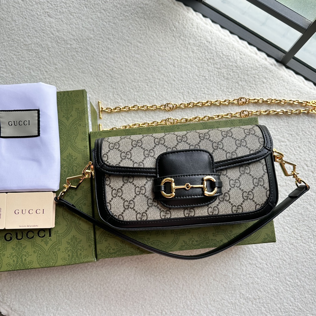 Gucci Horsebit 1955 Beige Black GG Supreme crossbody everyday