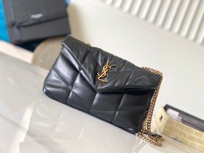 Yves Saint Laurent Crossbody & Shoulder Bags Black Gold Hardware Lambskin Sheepskin Loulou Puffer Chains