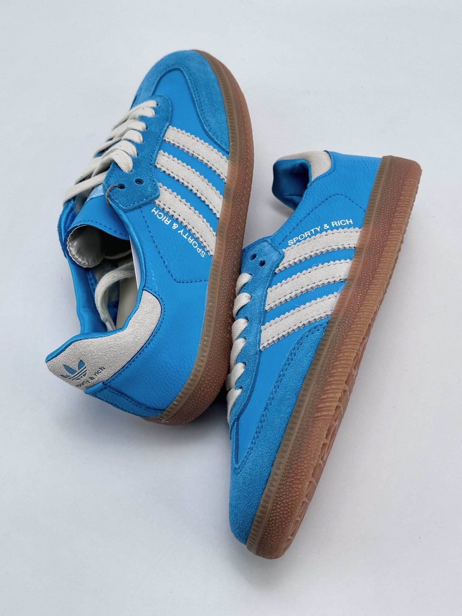 AD Originals Samba x SPORTY & RICH sky blue and white joint samba training shoes IE6975SJ