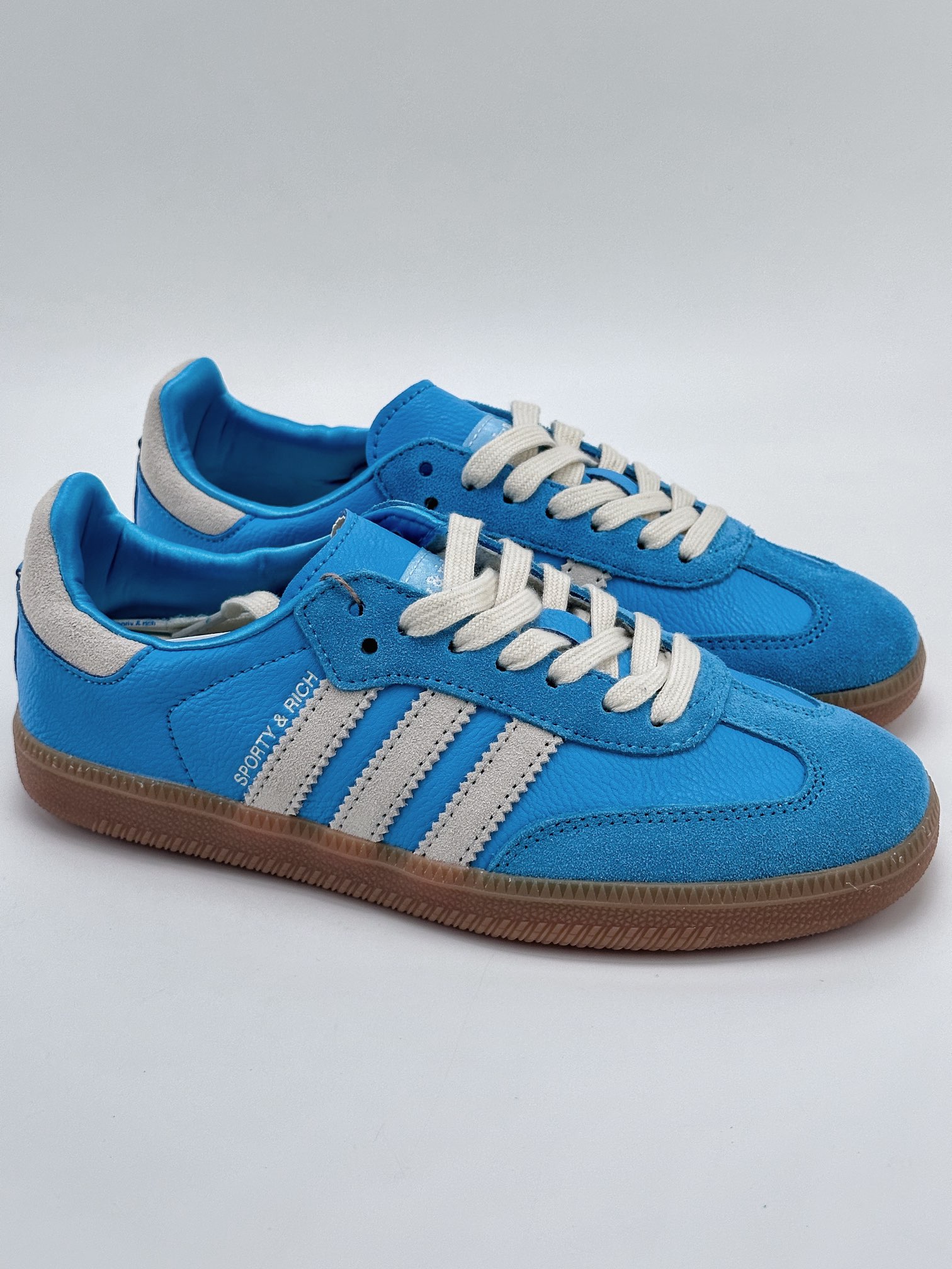 AD Originals Samba x SPORTY & RICH sky blue and white joint samba training shoes IE6975SJ