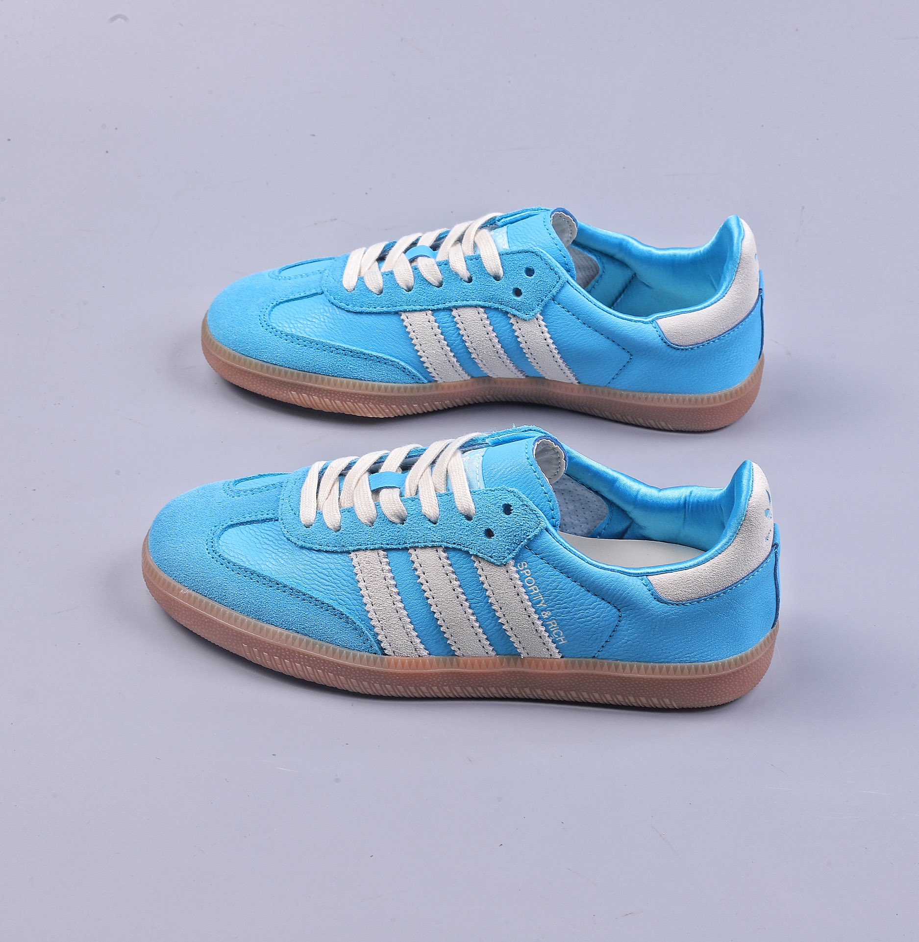 AD Originals Samba x SPORTY & RICH sky blue and white joint samba training shoes IE6975