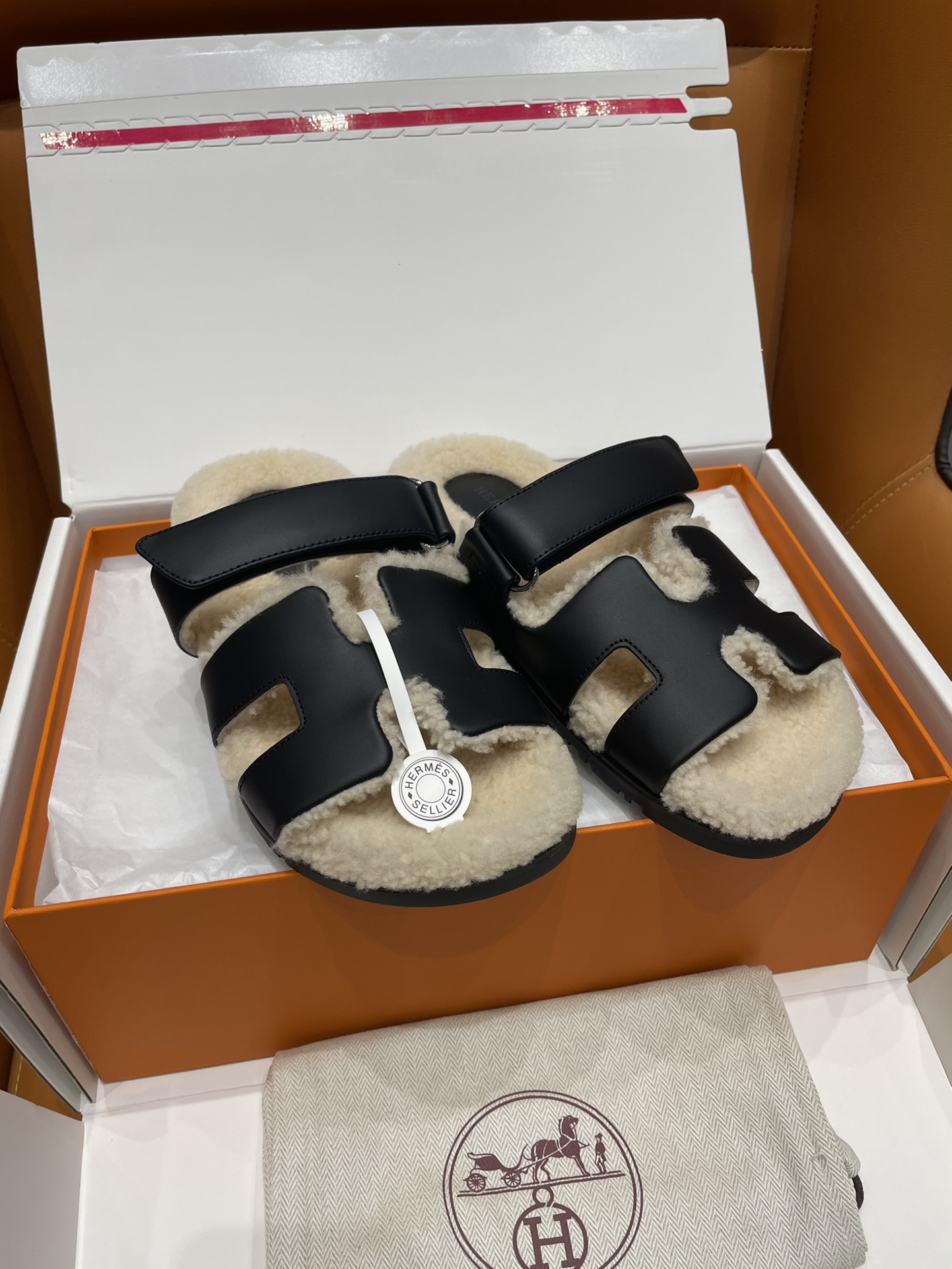 Hermes Shoes Slippers Black Brown Calfskin Cowhide TPU