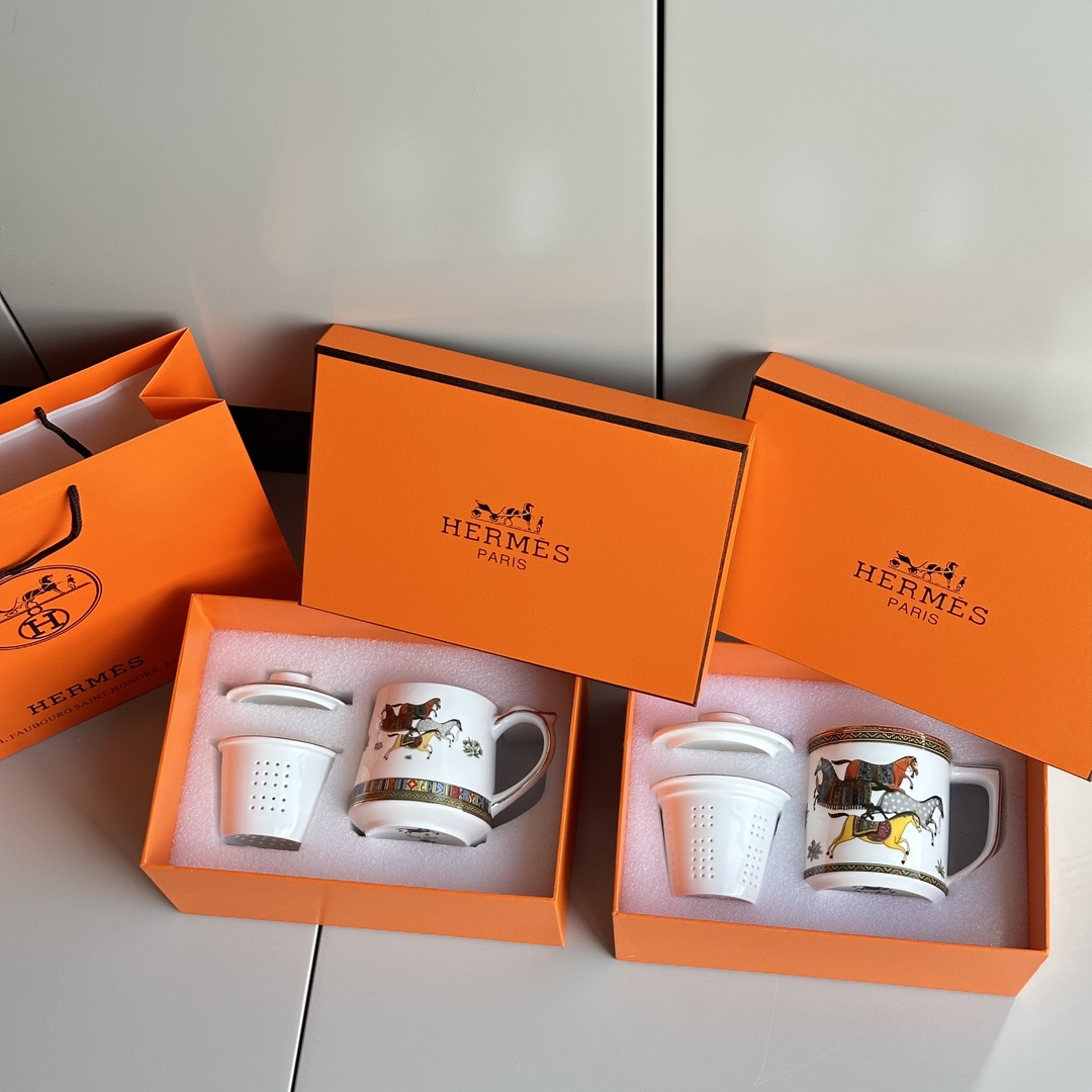 HERMÈS European-Style Fine Bone China Tea Infuser Mug - Comprehensive
