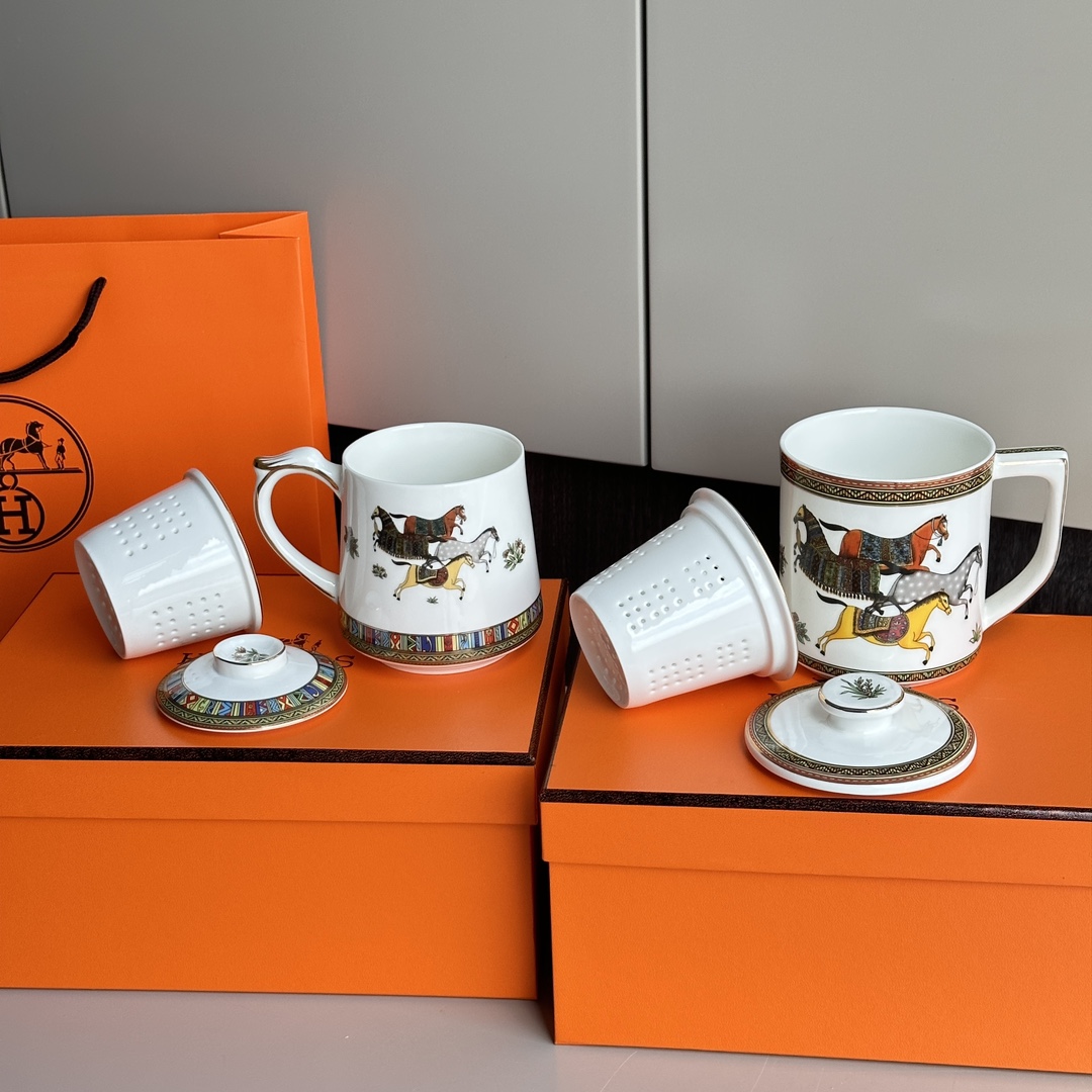 HERMÈS European-Style Fine Bone China Tea Infuser Mug - Comprehensive 6