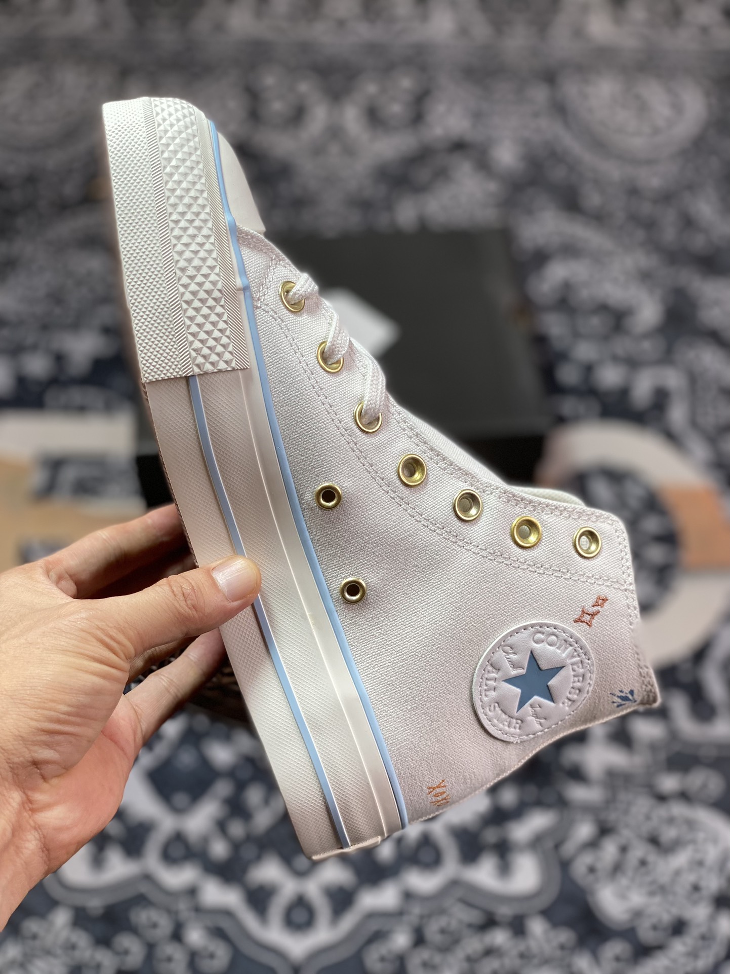 Converse Chuck Taylor All Star Lift High ”Cream White/Black” Butterfly Vulcanized Shoes ”Canvas Beige Gold Buckle” A07135C