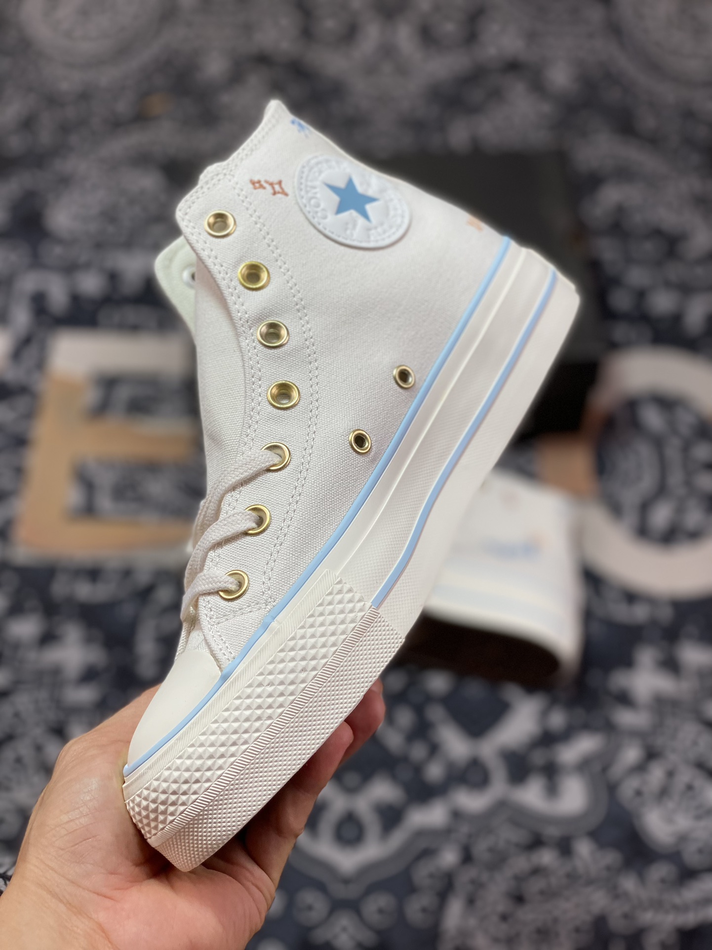 Converse Chuck Taylor All Star Lift High ”Cream White/Black” Butterfly Vulcanized Shoes ”Canvas Beige Gold Buckle” A07135C