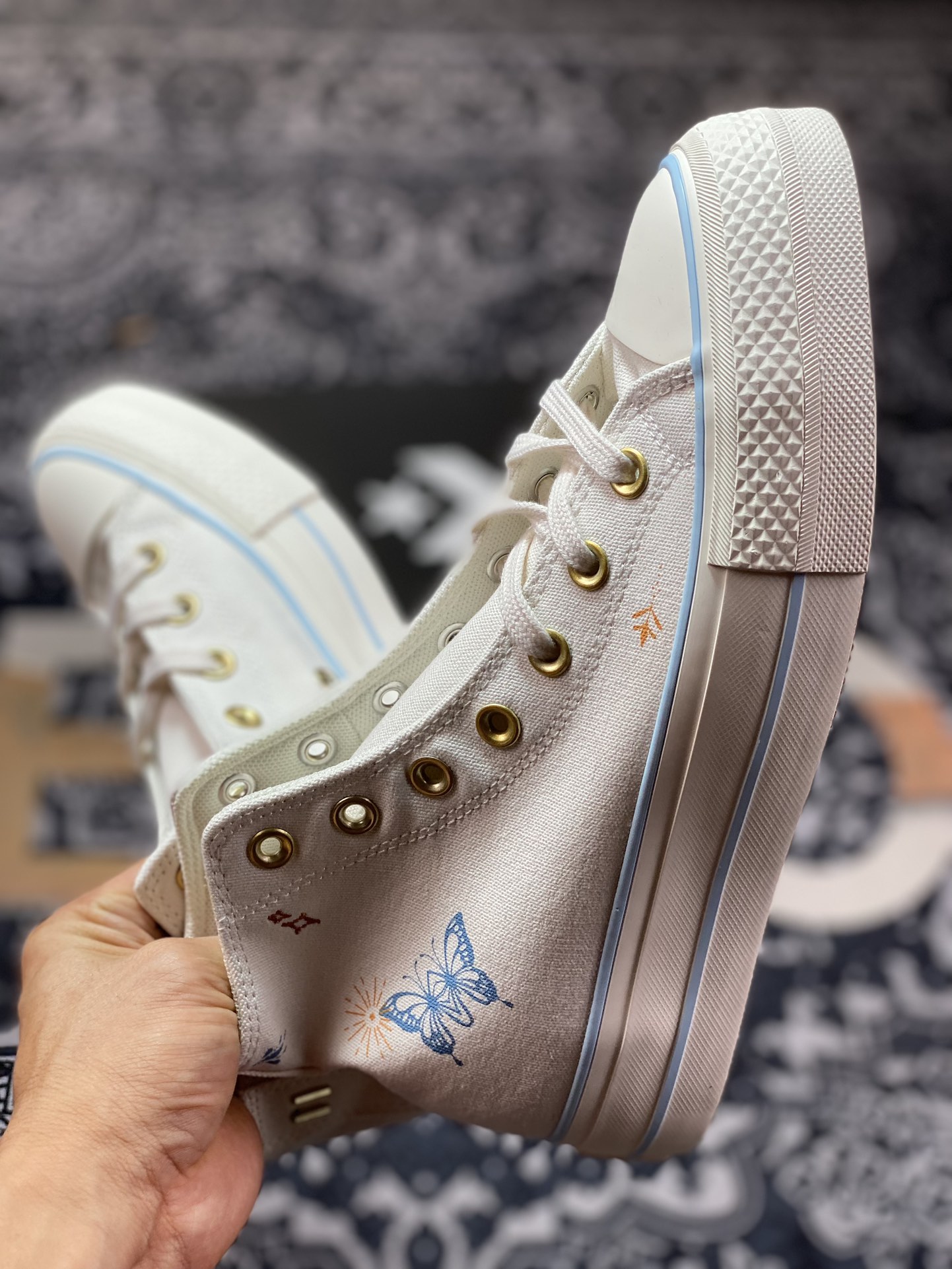 Converse Chuck Taylor All Star Lift High ”Cream White/Black” Butterfly Vulcanized Shoes ”Canvas Beige Gold Buckle” A07135C