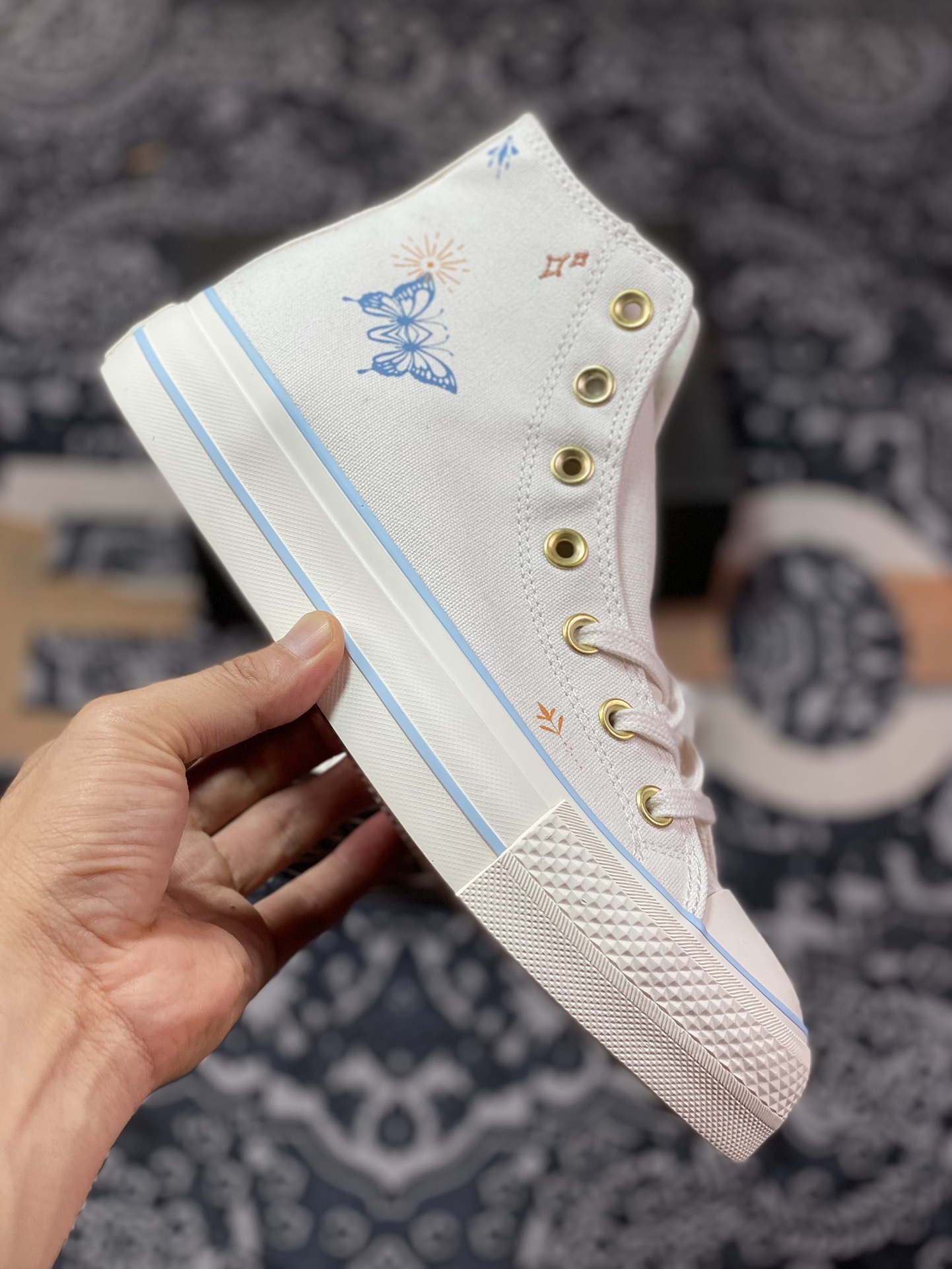 Converse Chuck Taylor All Star Lift High ”Cream White/Black” Butterfly Vulcanized Shoes ”Canvas Beige Gold Buckle” A07135C