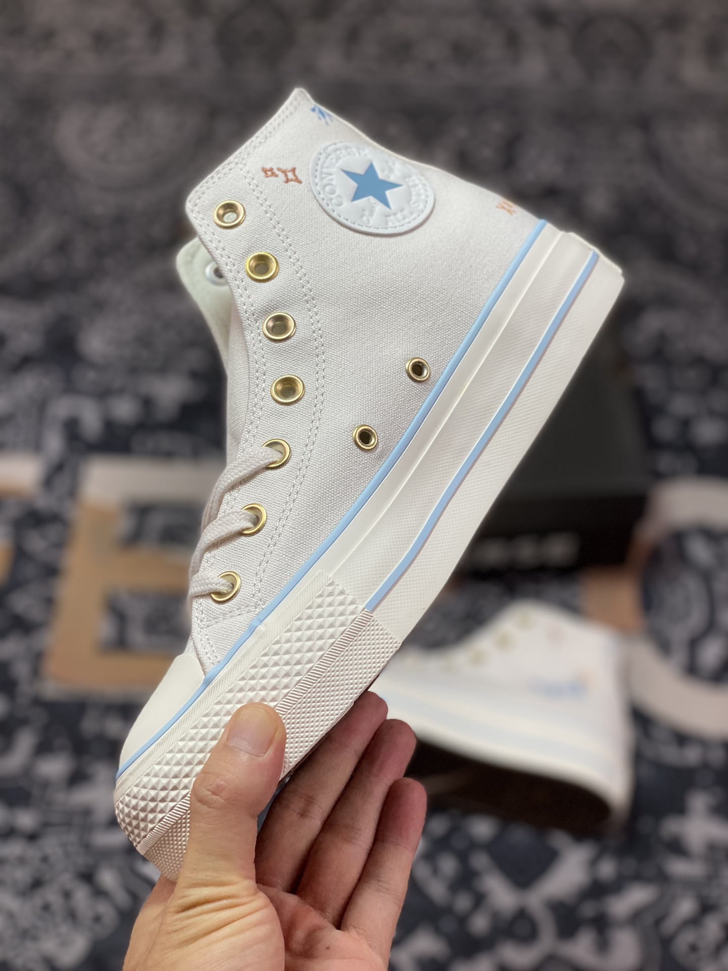 Converse Chuck Taylor All Star Lift High ”Cream White/Black” Butterfly Vulcanized Shoes ”Canvas Beige Gold Buckle” A07135C