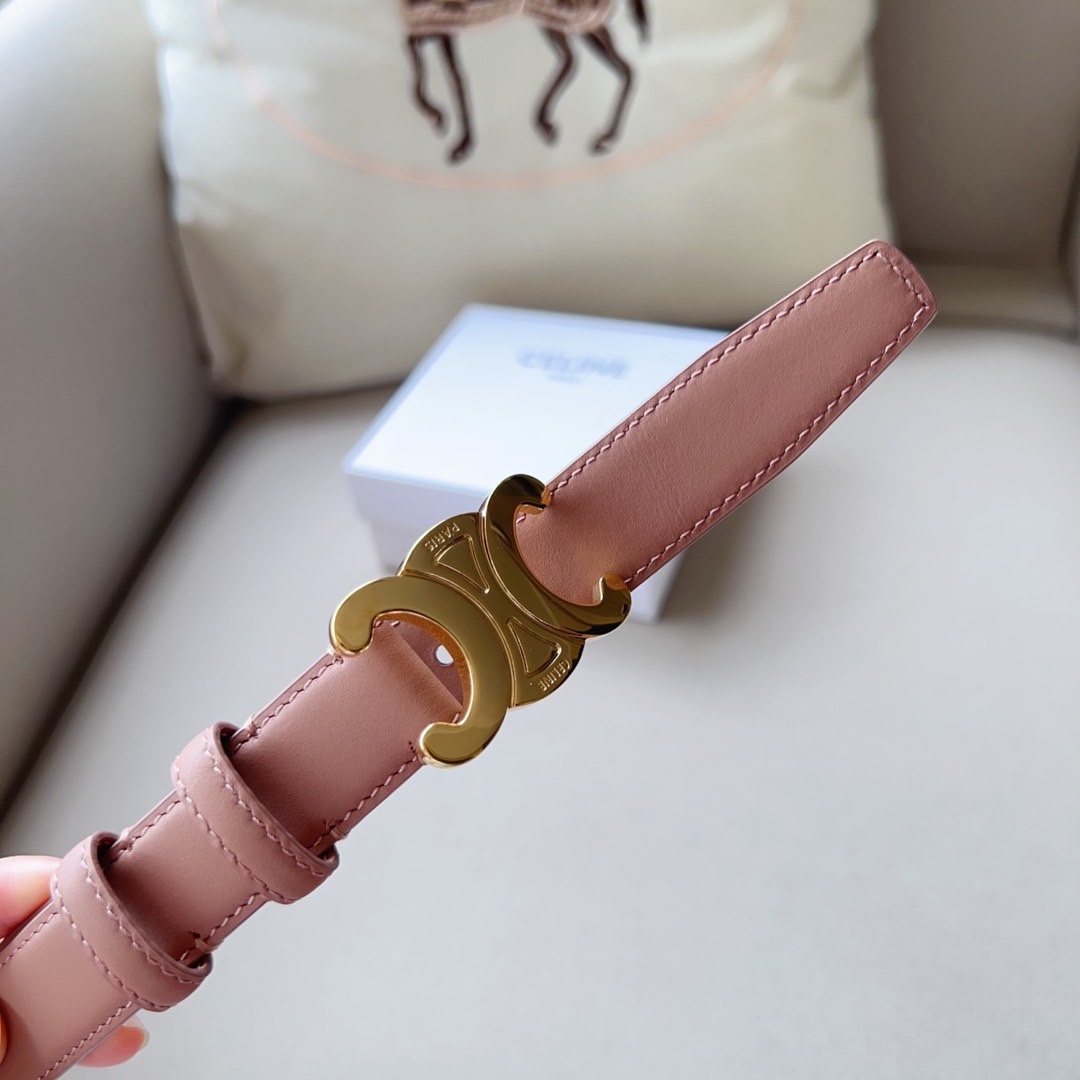 celineTRIOMHE中号标志印花牛皮革腰带白色标志印花和牛皮革TRIOMHE配领扣带扣环扣和皮革边
