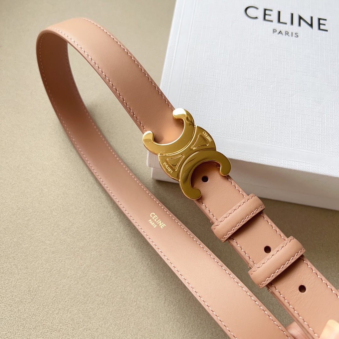 celineTRIOMHE中号标志印花牛皮革腰带白色标志印花和牛皮革TRIOMHE配领扣带扣环扣和皮革边