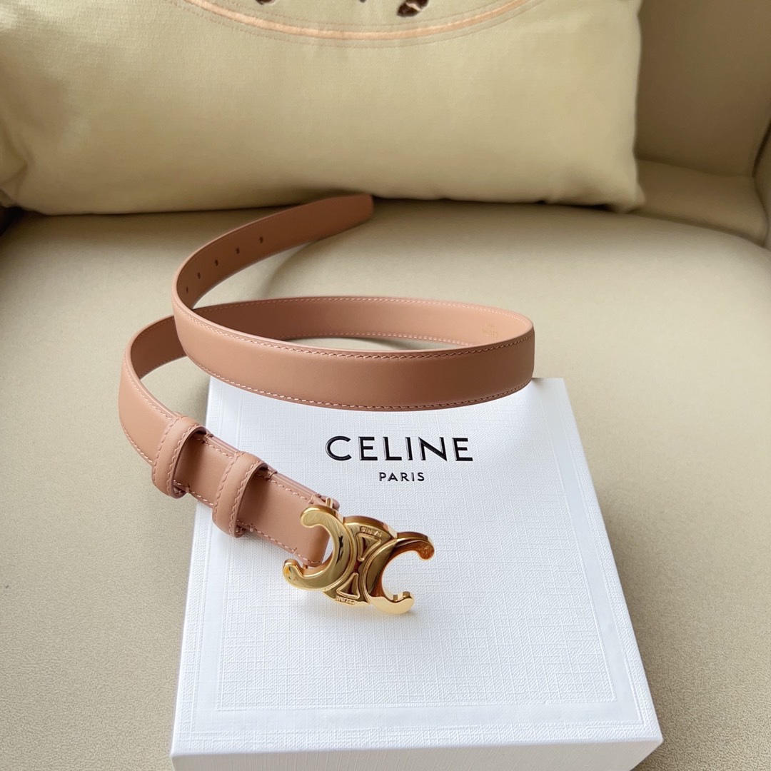 celineTRIOMHE中号标志印花牛皮革腰带白色标志印花和牛皮革TRIOMHE配领扣带扣环扣和皮革边