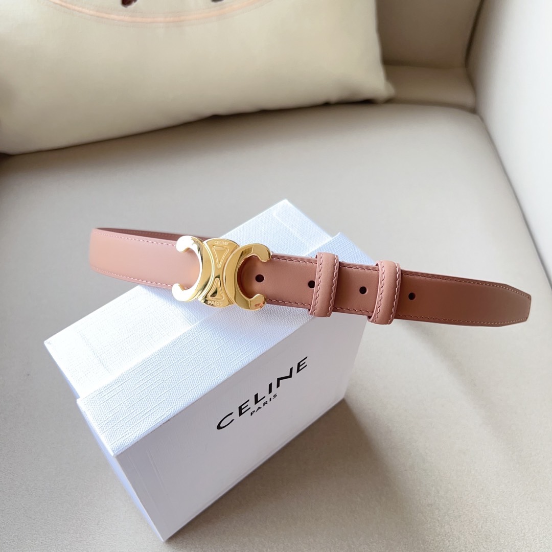 celineTRIOMHE中号标志印花牛皮革腰带白色标志印花和牛皮革TRIOMHE配领扣带扣环扣和皮革边