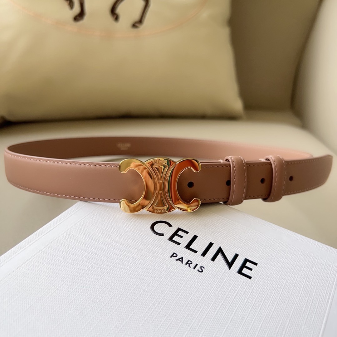 celineTRIOMHE中号标志印花牛皮革腰带白色标志印花和牛皮革TRIOMHE配领扣带扣环扣和皮革边
