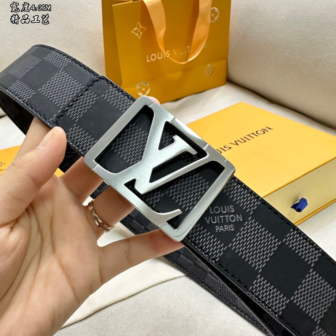 纯原LV路易男士宽度4.0CM简单大方精品五金双面进口皮佩戴效果非常不错送礼自用最佳推荐
