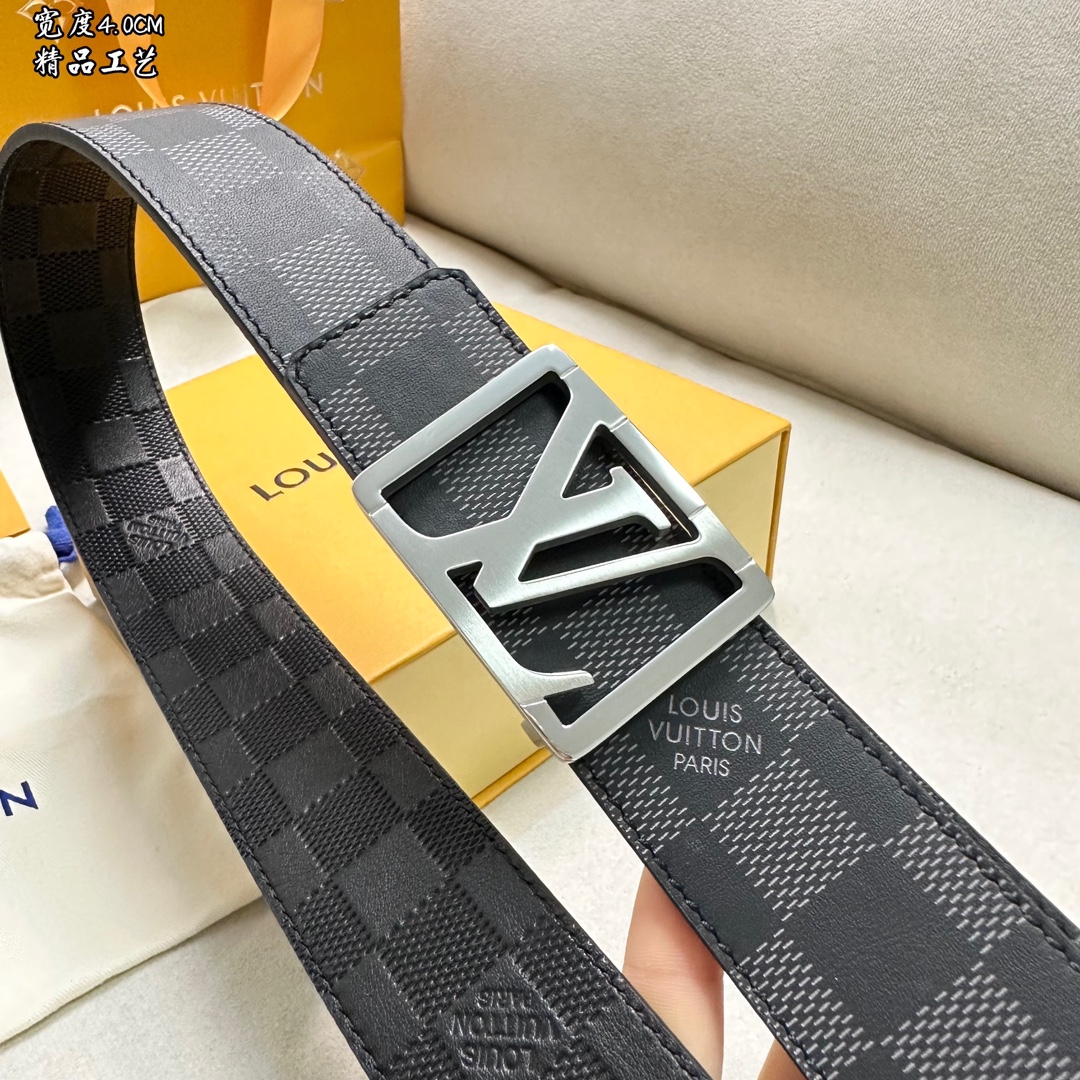 纯原LV路易男士宽度4.0CM简单大方精品五金双面进口皮佩戴效果非常不错送礼自用最佳推荐