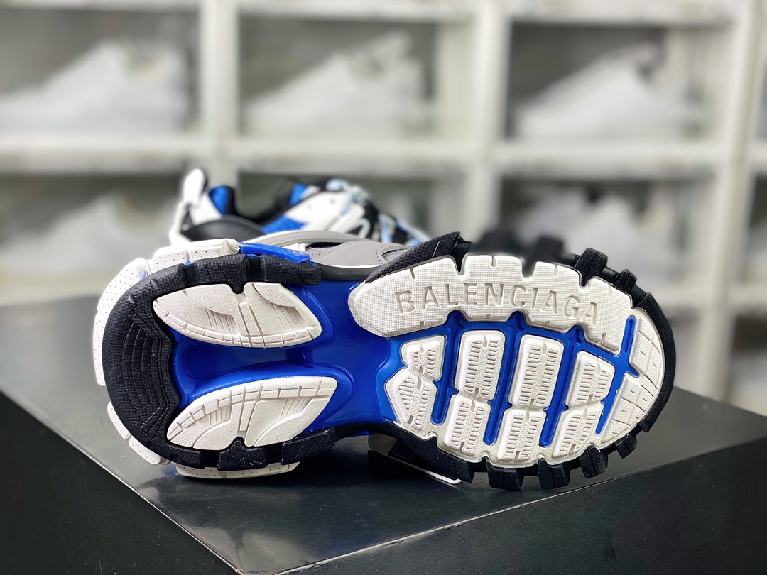 Balenciaga Track Trainers 3.0 Retro Wild Running Daddy Trendy All-match Jogging Shoes ”Dark Gray, White, Black and Sapphire Blue” 542436 W3SR6 2501